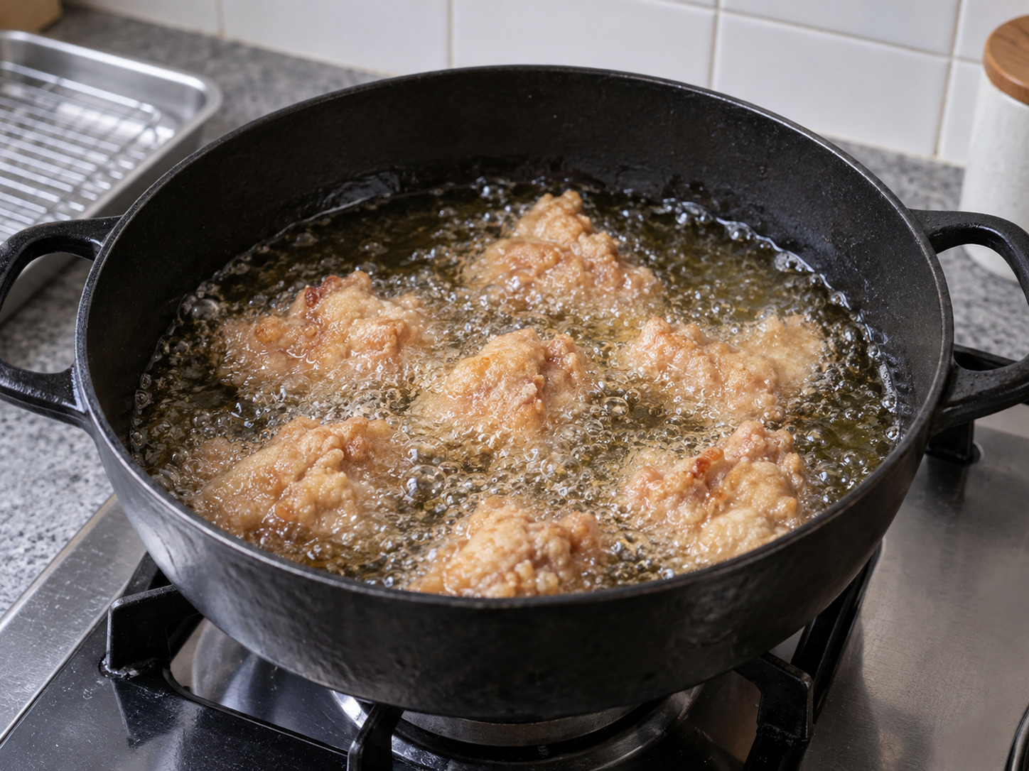 Ayam Karaage Jepang — Goreng sekitar empat menit hingga lapisan keras