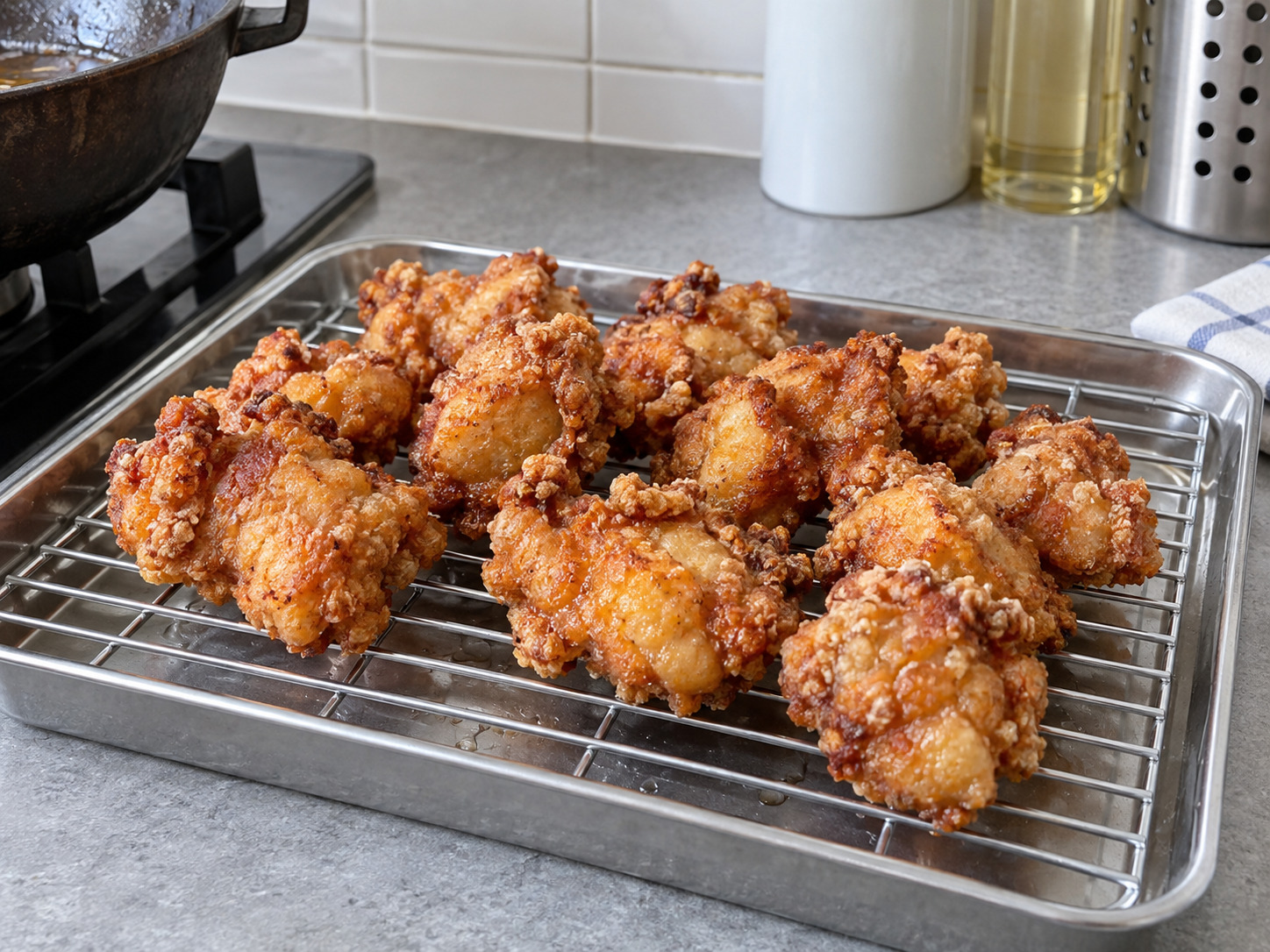 Ayam Karaage Jepang — Tiriskan di rak lalu sajikan panas