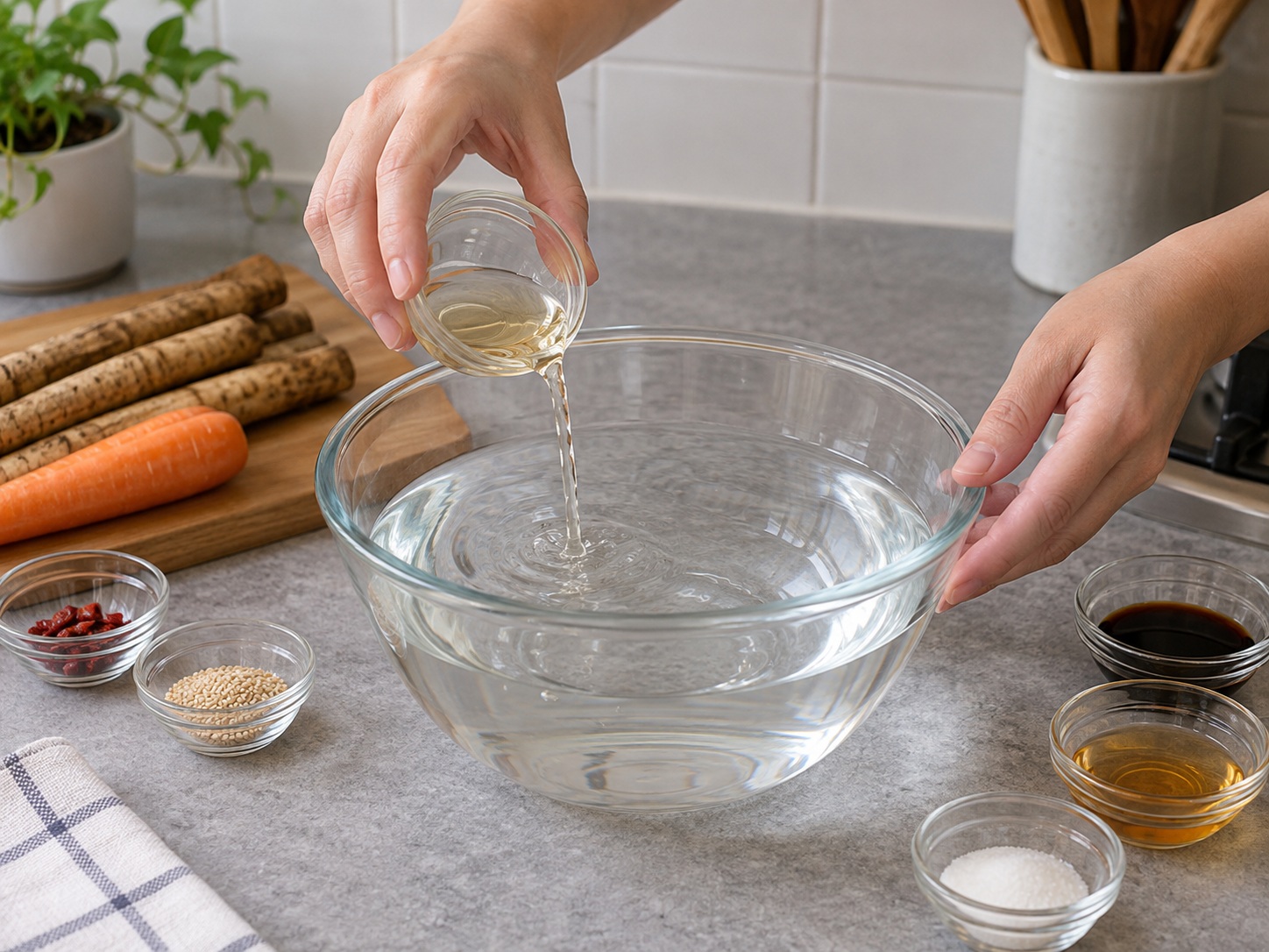 Japanese Kinpira Gobo — Prepare vinegar water