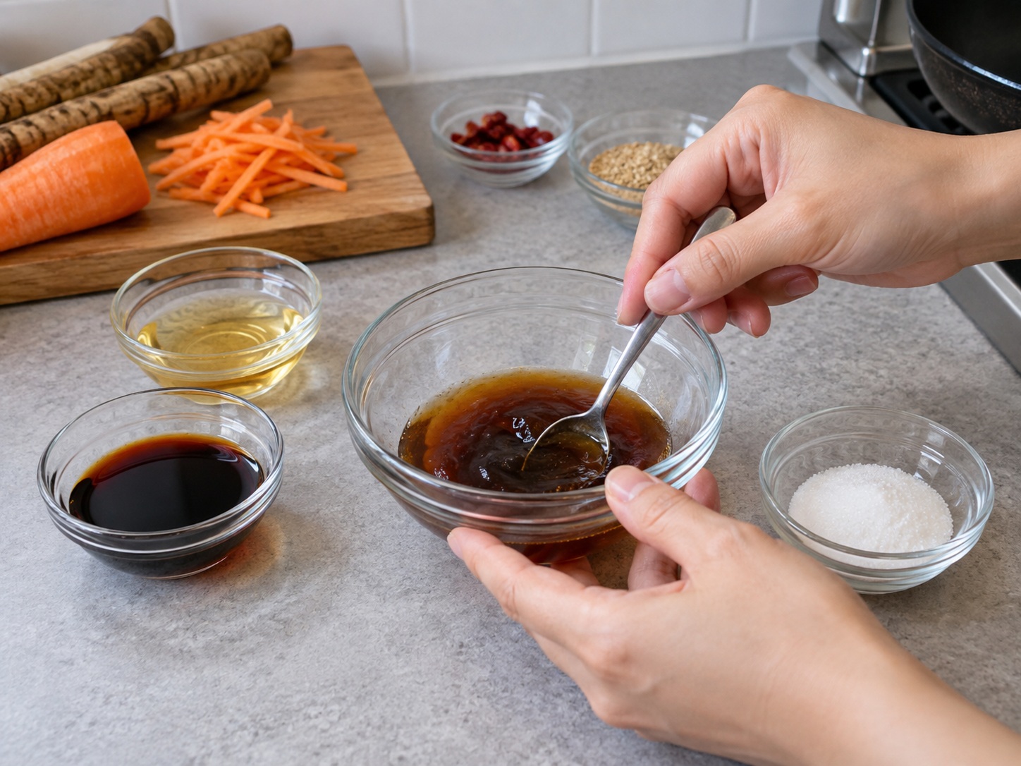 Japanese Kinpira Gobo — Mix the kinpira sauce