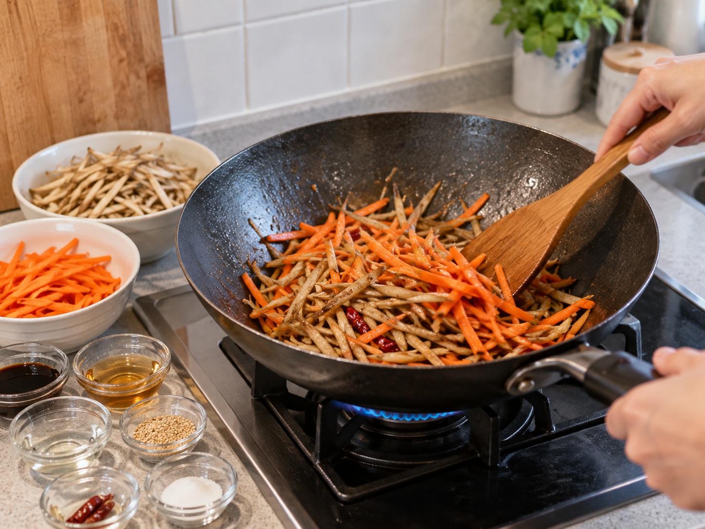 Japanese Kinpira Gobo — Add the carrot