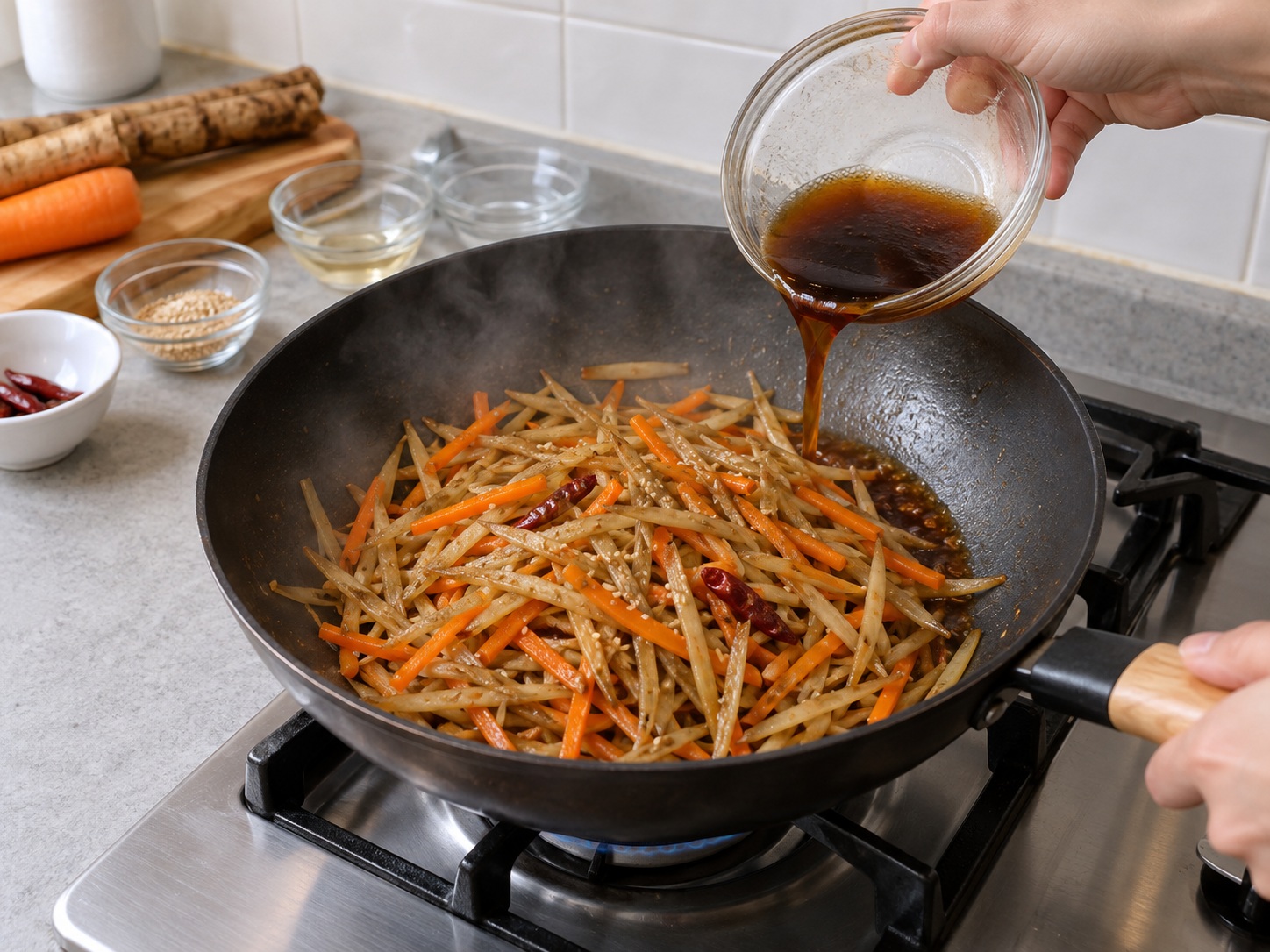 Japanese Kinpira Gobo — Add the kinpira sauce
