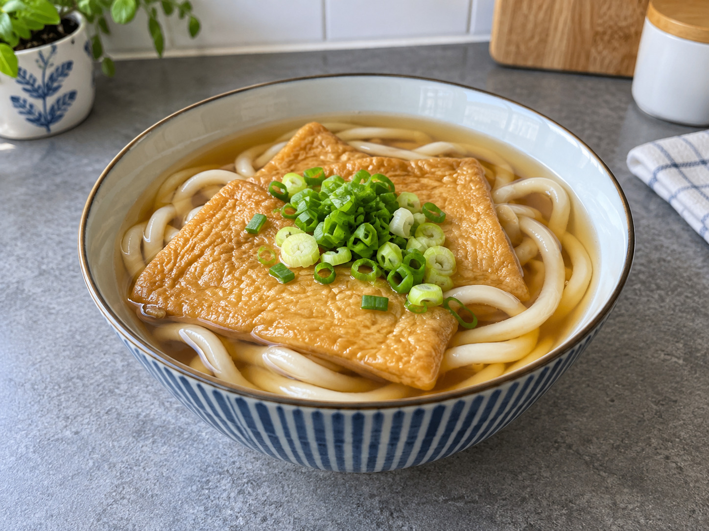 Udon Kitsune Jepang — hidangan selesai