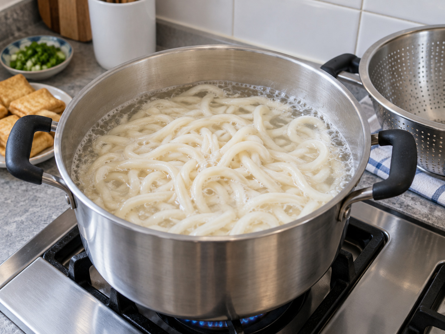 Udon Kitsune Jepang — Masak udon di panci lain hingga panas