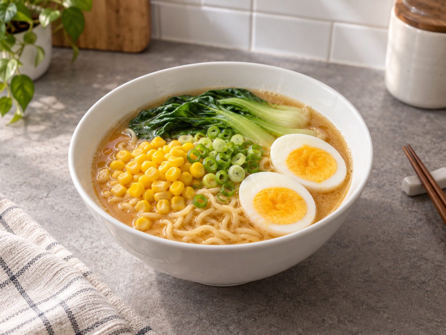 Japanese Miso Ramen with Corn and Egg — finished dish