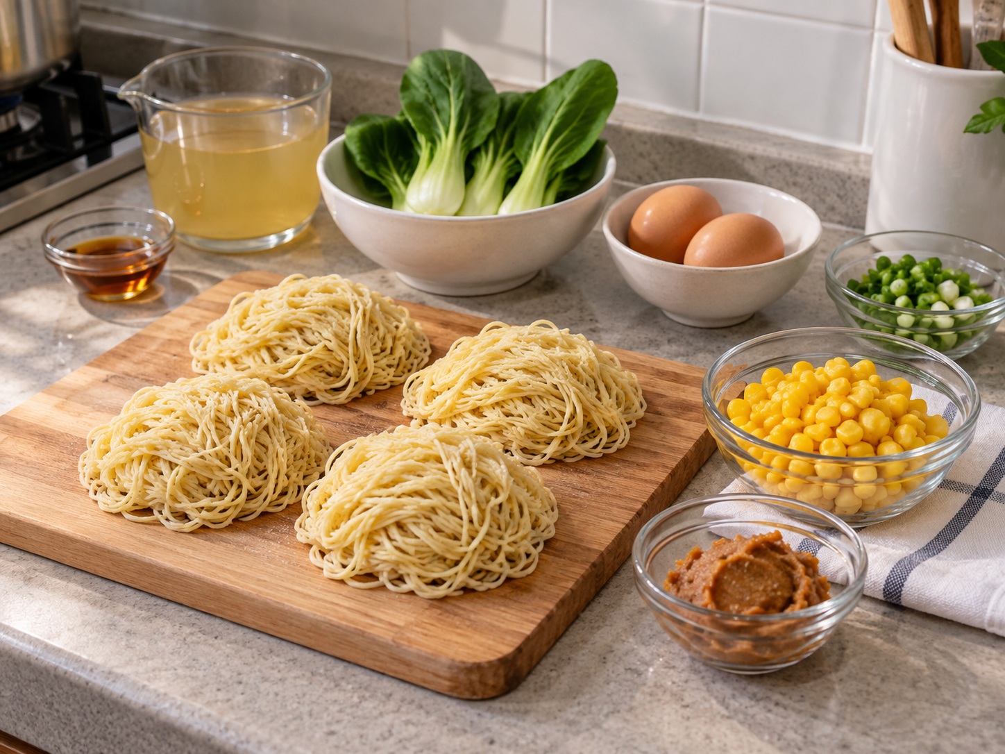 Japanese Miso Ramen with Corn and Egg — Measure toppings