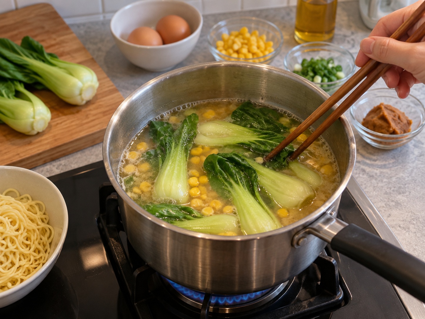 Japanese Miso Ramen with Corn and Egg — Cook greens