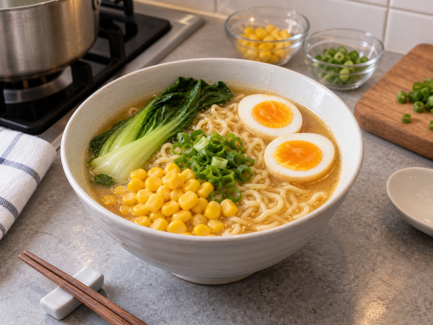 Japanese Miso Ramen with Corn and Egg — Add toppings