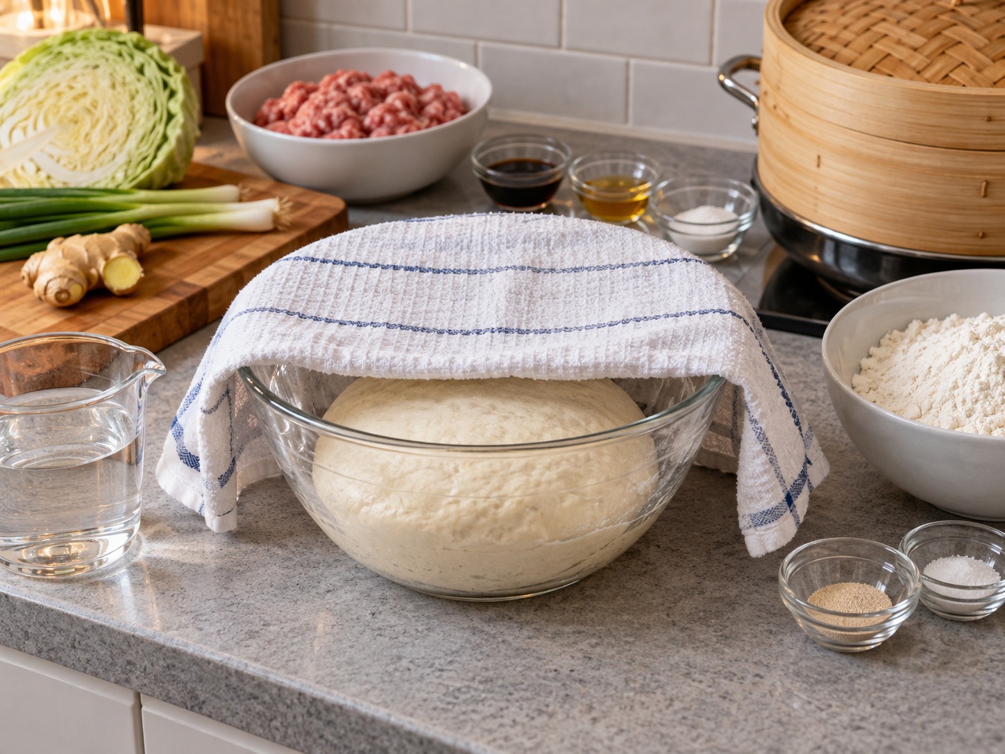 Japanese Nikuman Pork Buns — Takpan at paalsahin sa mainit na lugar hanggang dumoble
