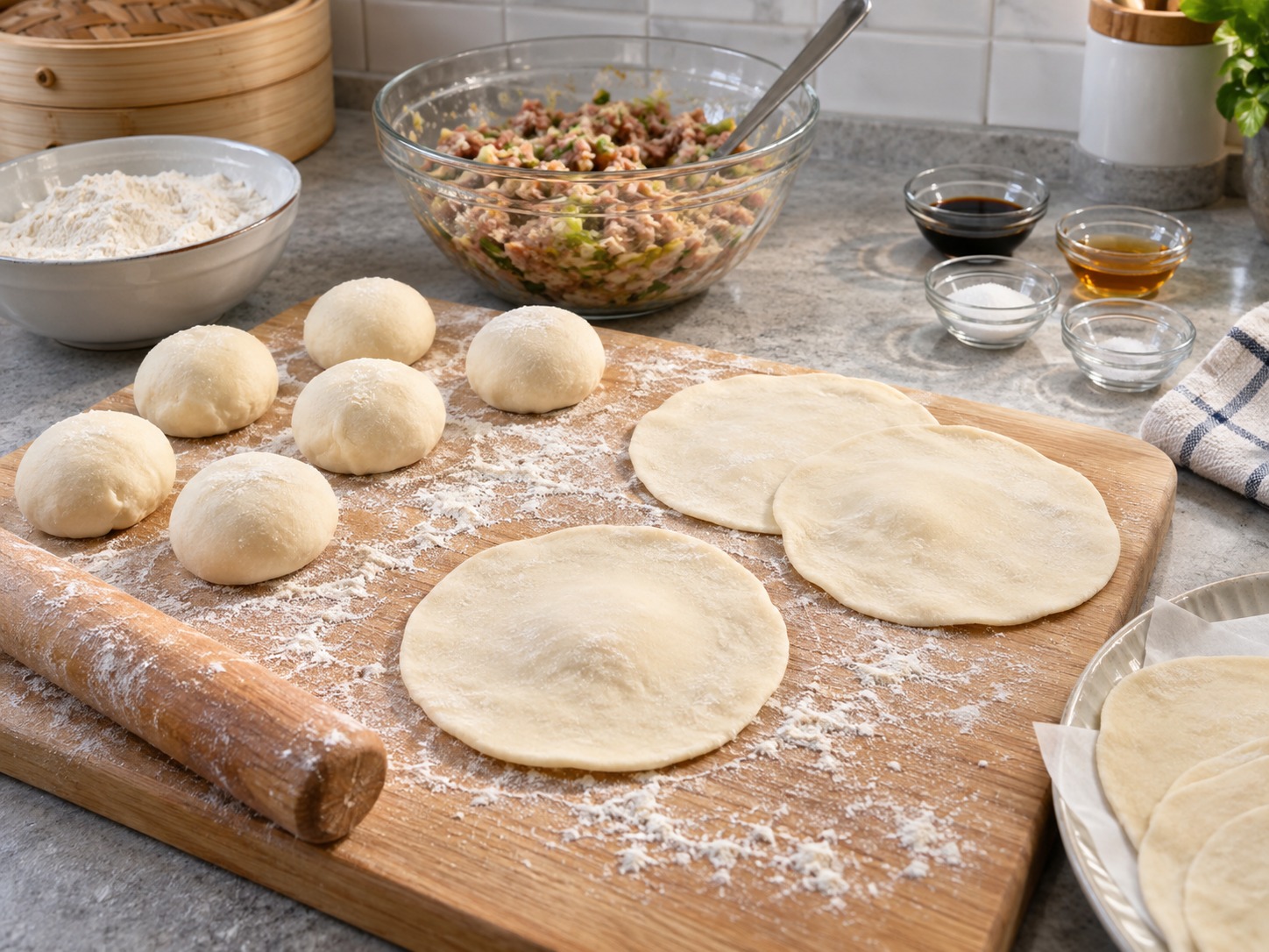 Japanese Nikuman Pork Buns — Ibilog ang bawat bola na mas makapal ang gitna