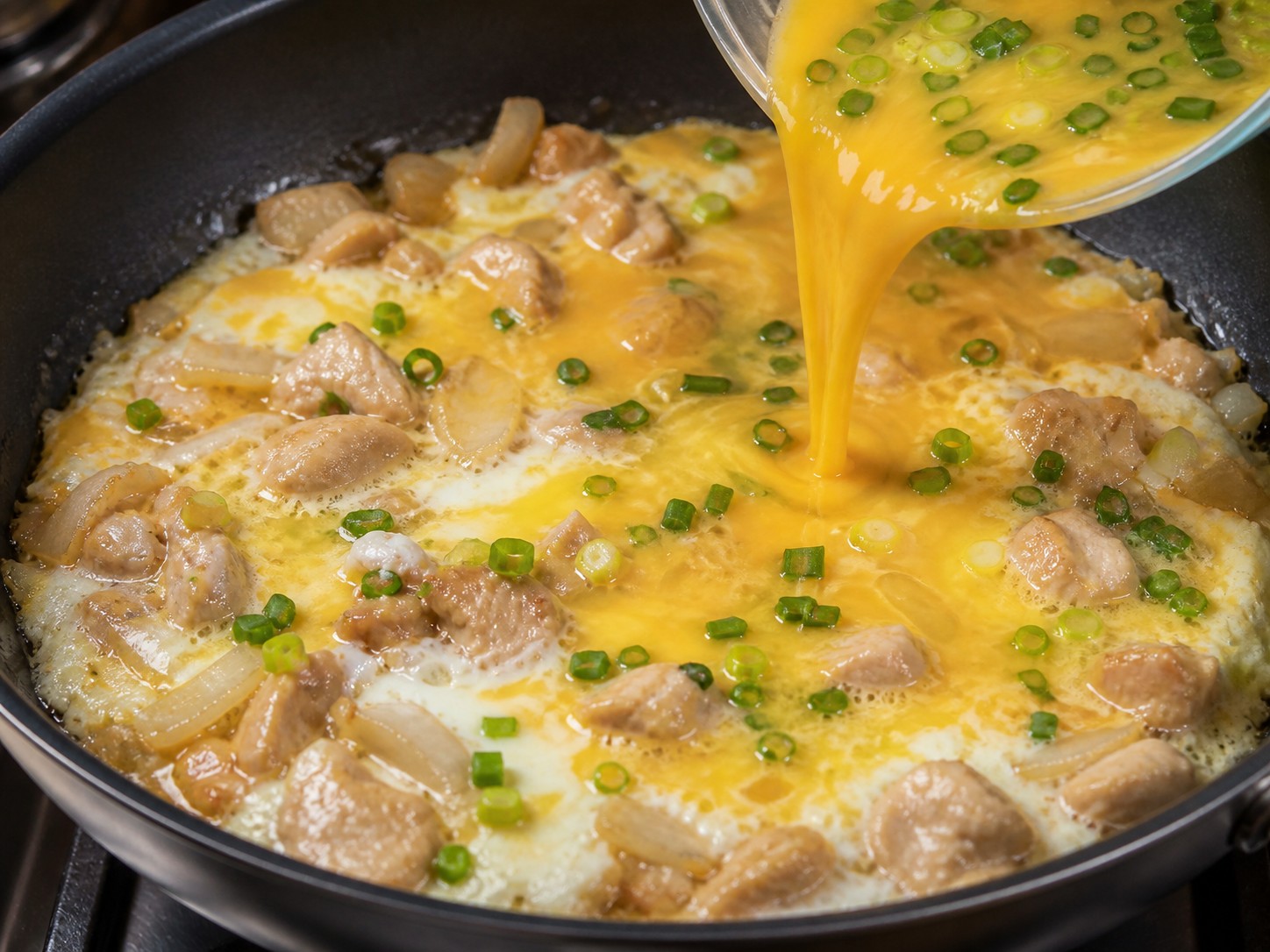 日式親子丼：第二層蛋液