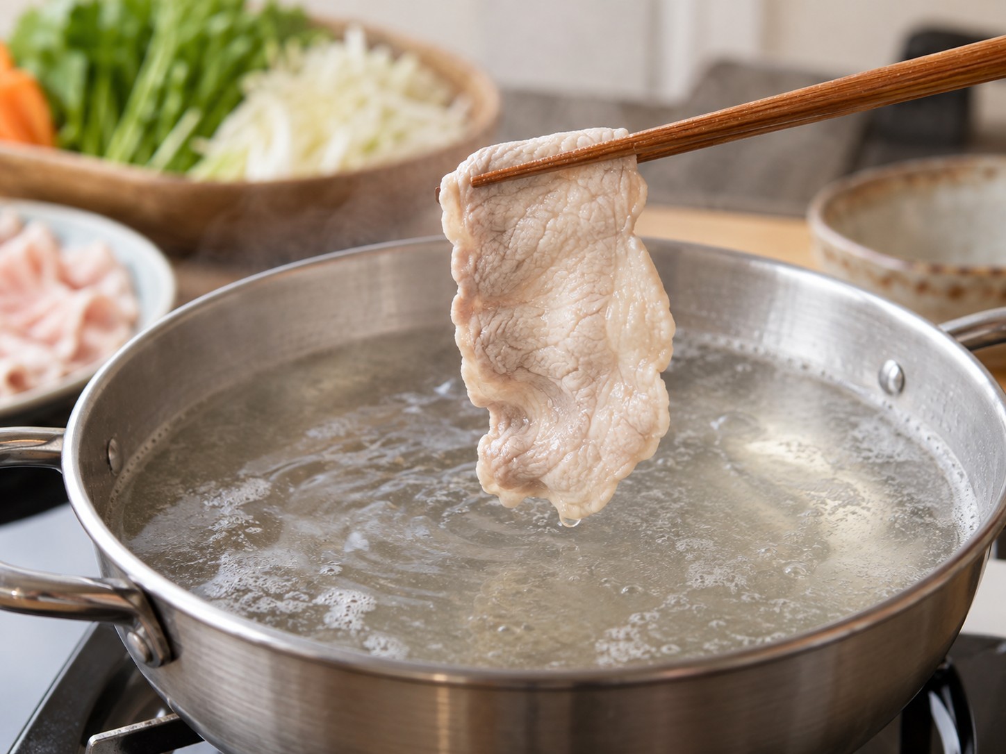 日式冷涮豬肉芝麻沙律 — 檢查熟度