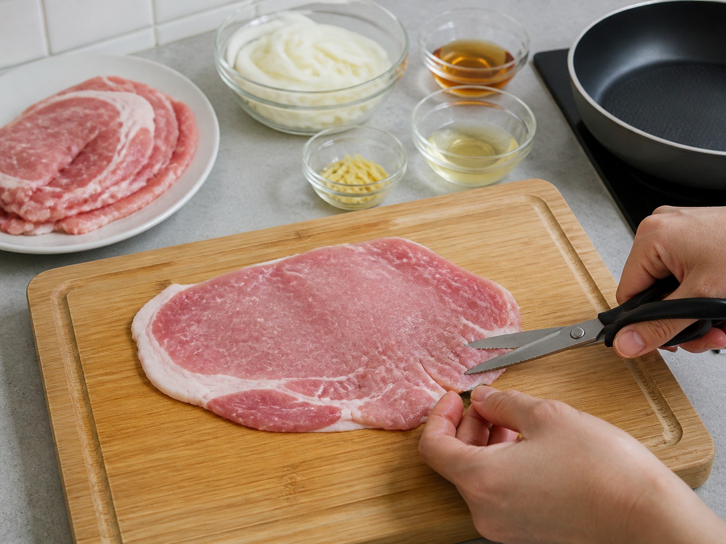 日式薑汁燒豬肉：整理豬肉片