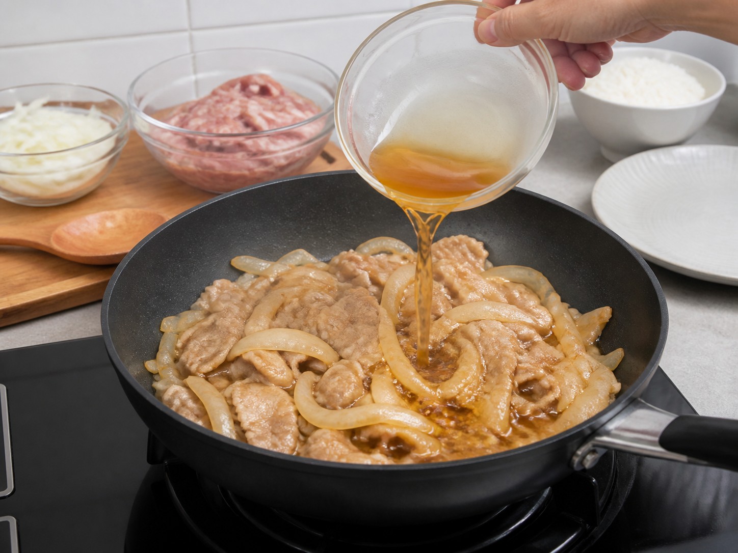 日式薑汁燒豬肉：最後加入薑汁醬