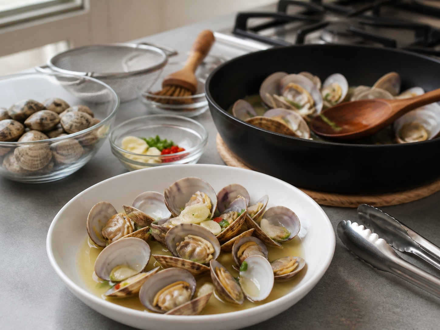 日式清酒煮蜆完成圖｜Japanese Sake-Steamed Clams