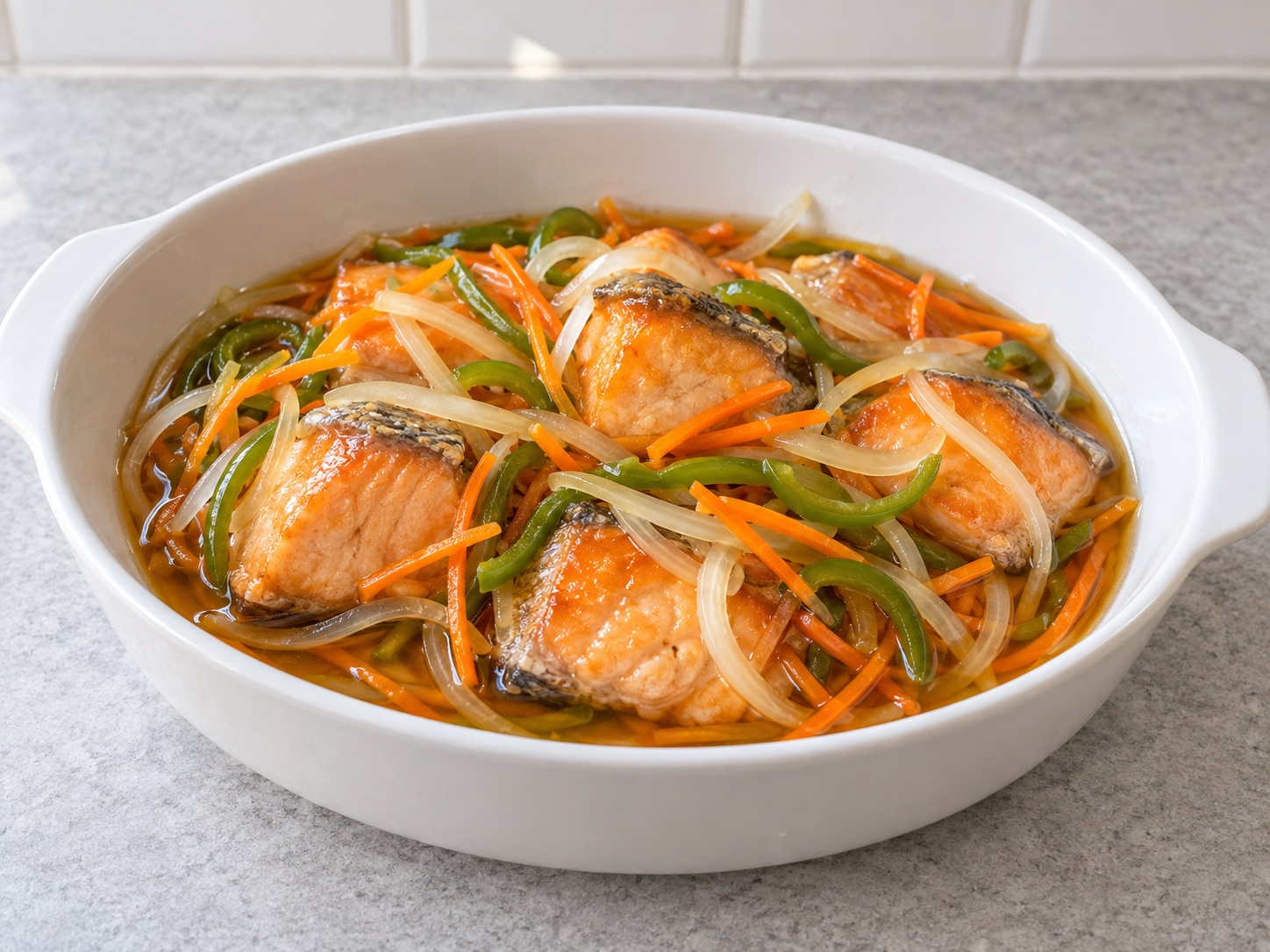 Japanese Salmon Nanbanzuke — finished dish