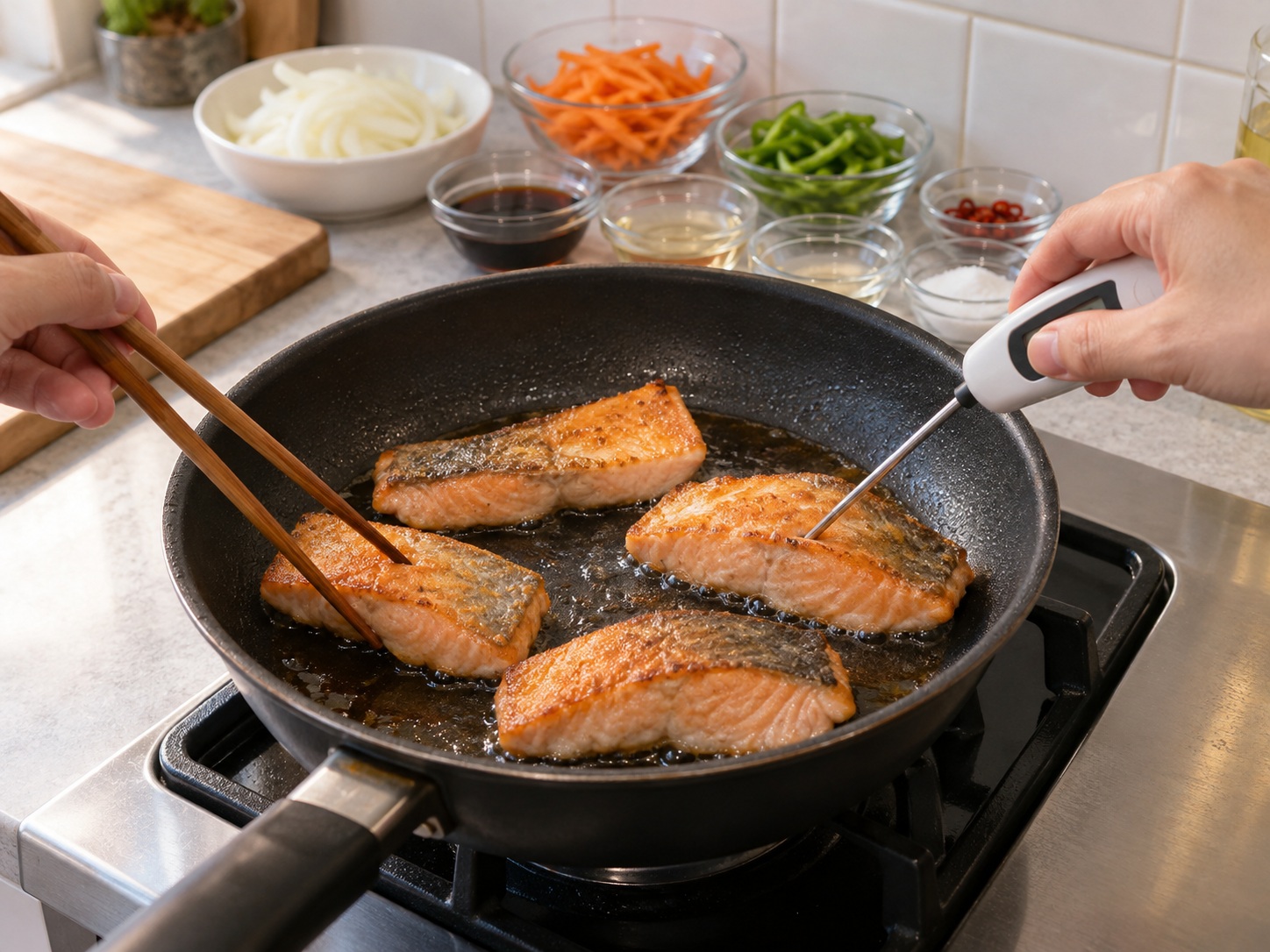 Japanese Salmon Nanbanzuke — Cook the other sides