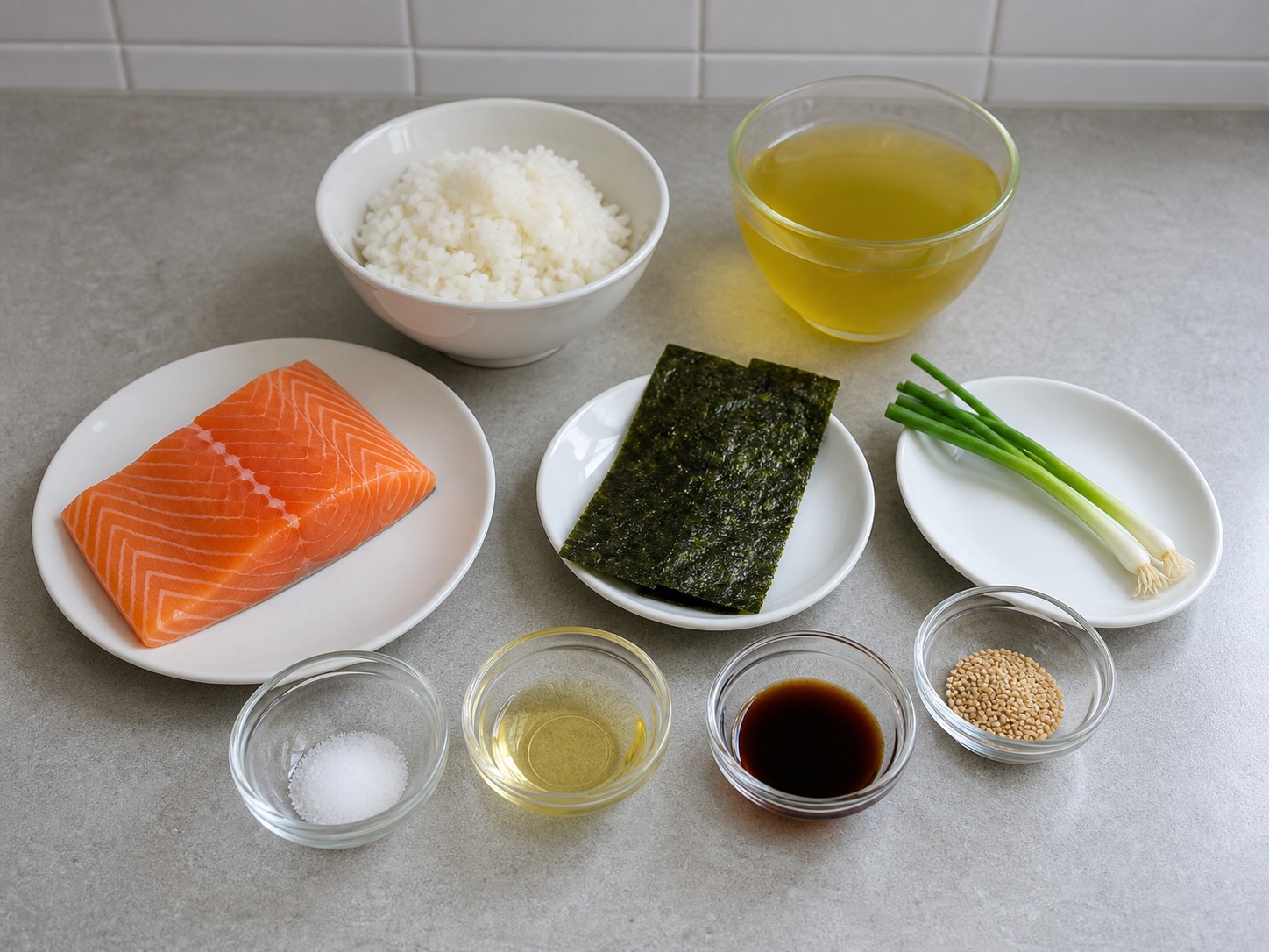 日式三文魚茶漬飯 — ingredients overview