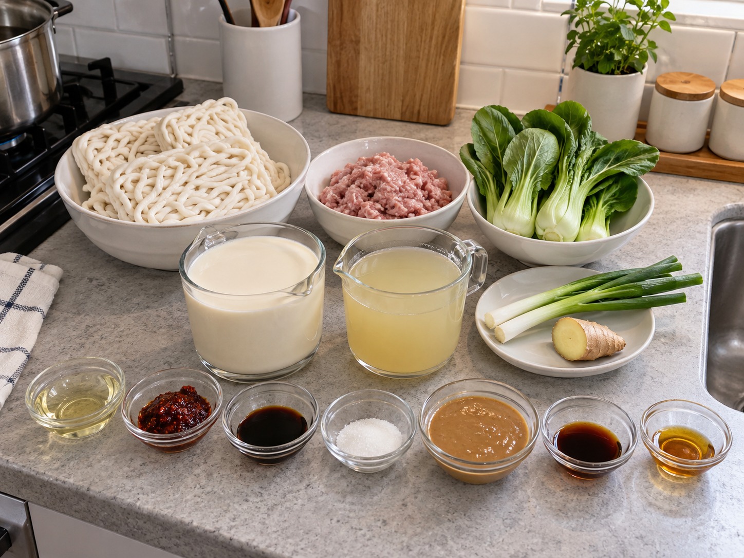 Japanese Tantan Udon sa Sabaw na Soy Milk — mga sangkap