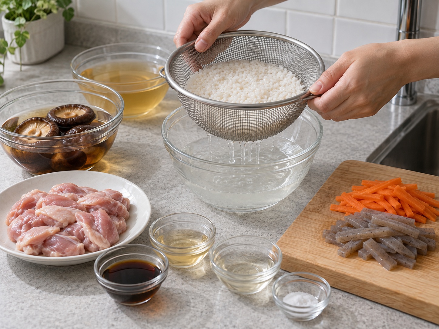 Japanese Takikomi Gohan — Wash and soak rice