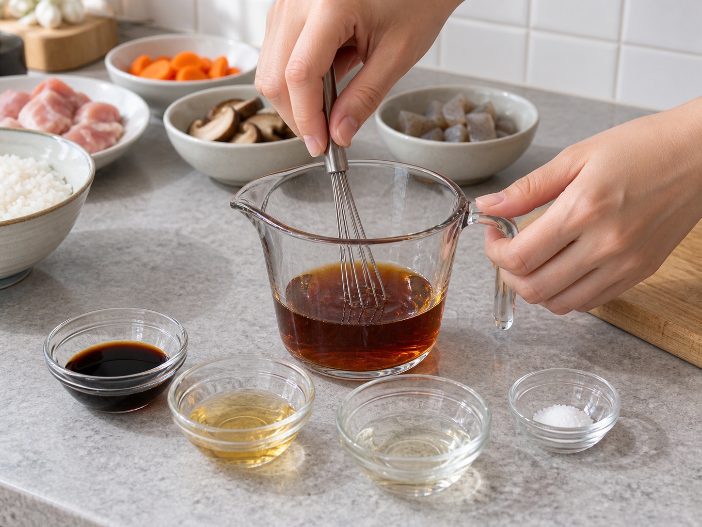 Japanese Takikomi Gohan — Mix the seasoning liquid