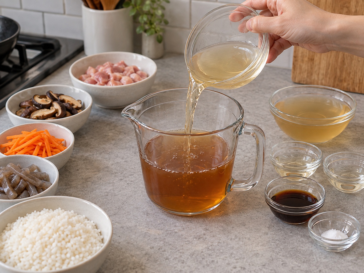 Japanese Takikomi Gohan — Measure the cooking liquid