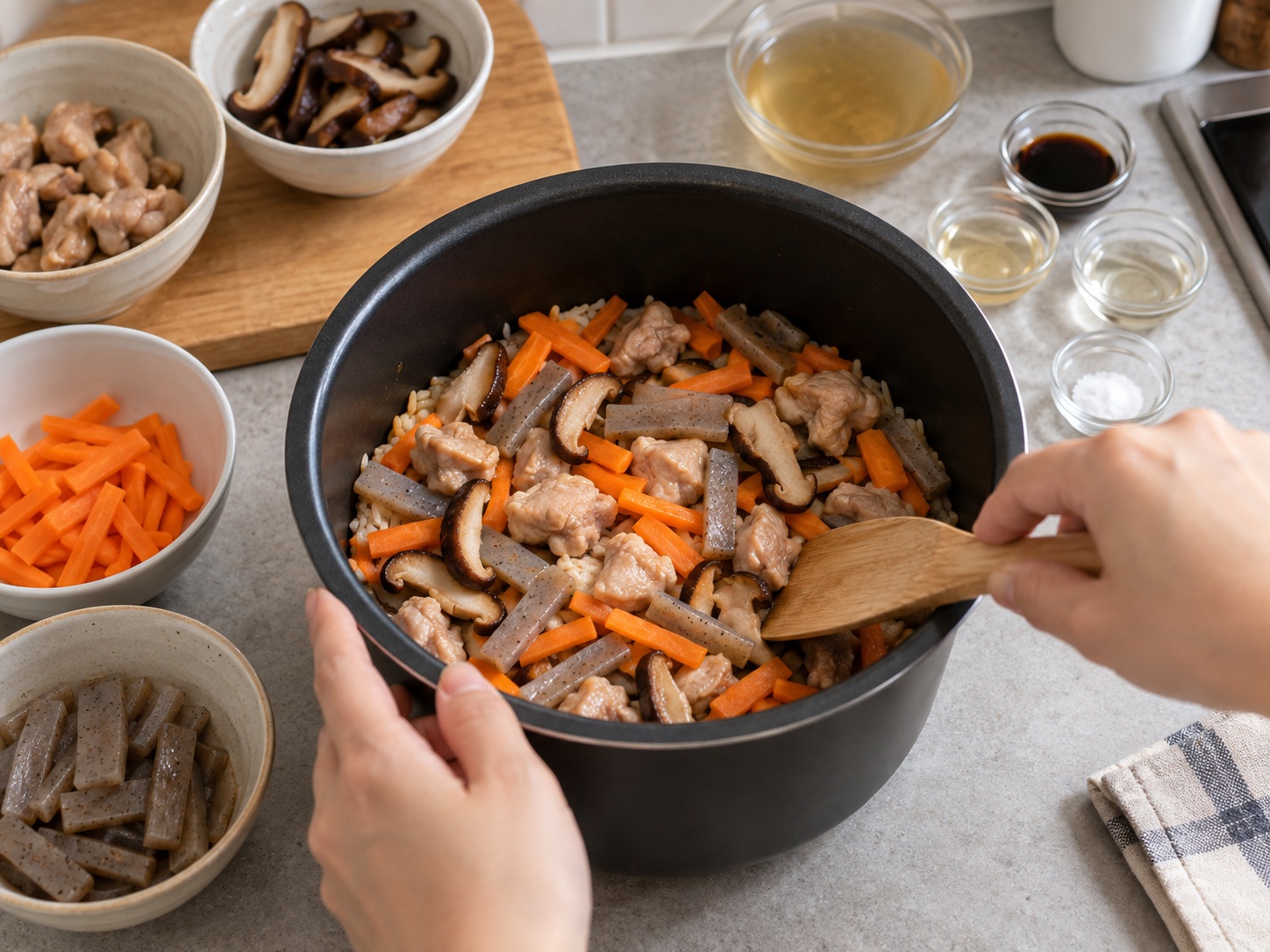 Japanese Takikomi Gohan — Layer the toppings