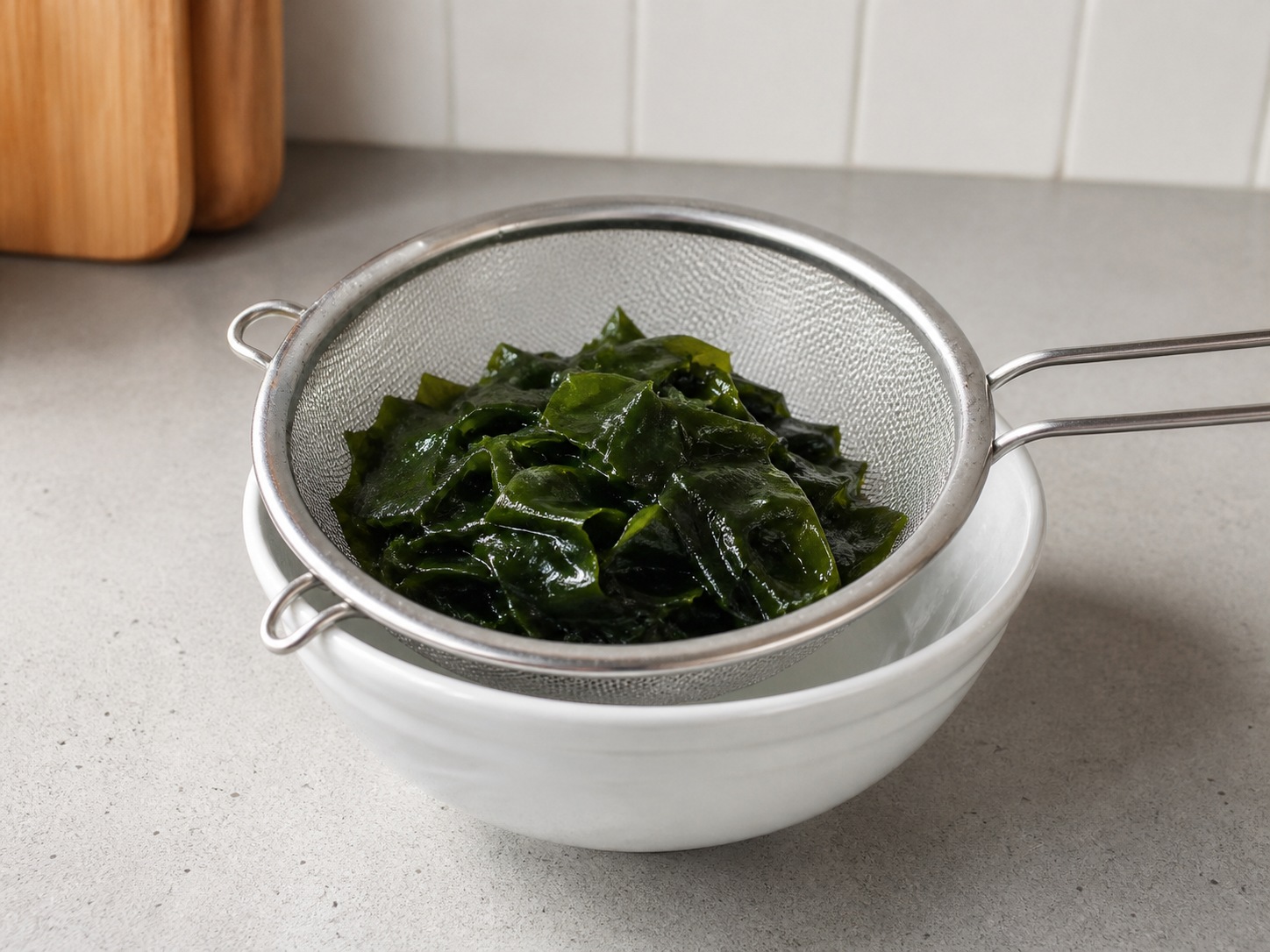 Sup Miso Tahu dan Wakame ala Jepang: Tiriskan wakame