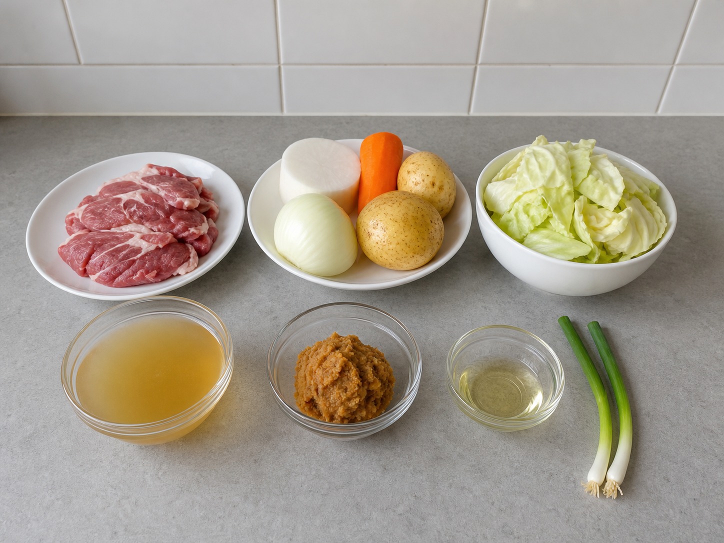 Japanese Pork and Vegetable Miso Soup — ingredients overview