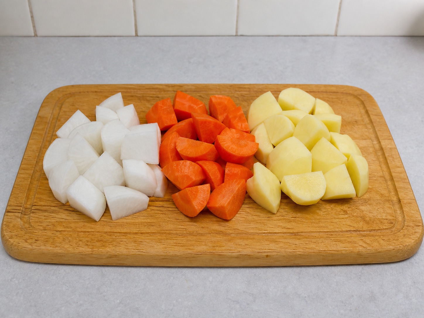Japanese Pork and Vegetable Miso Soup — Cut root vegetables