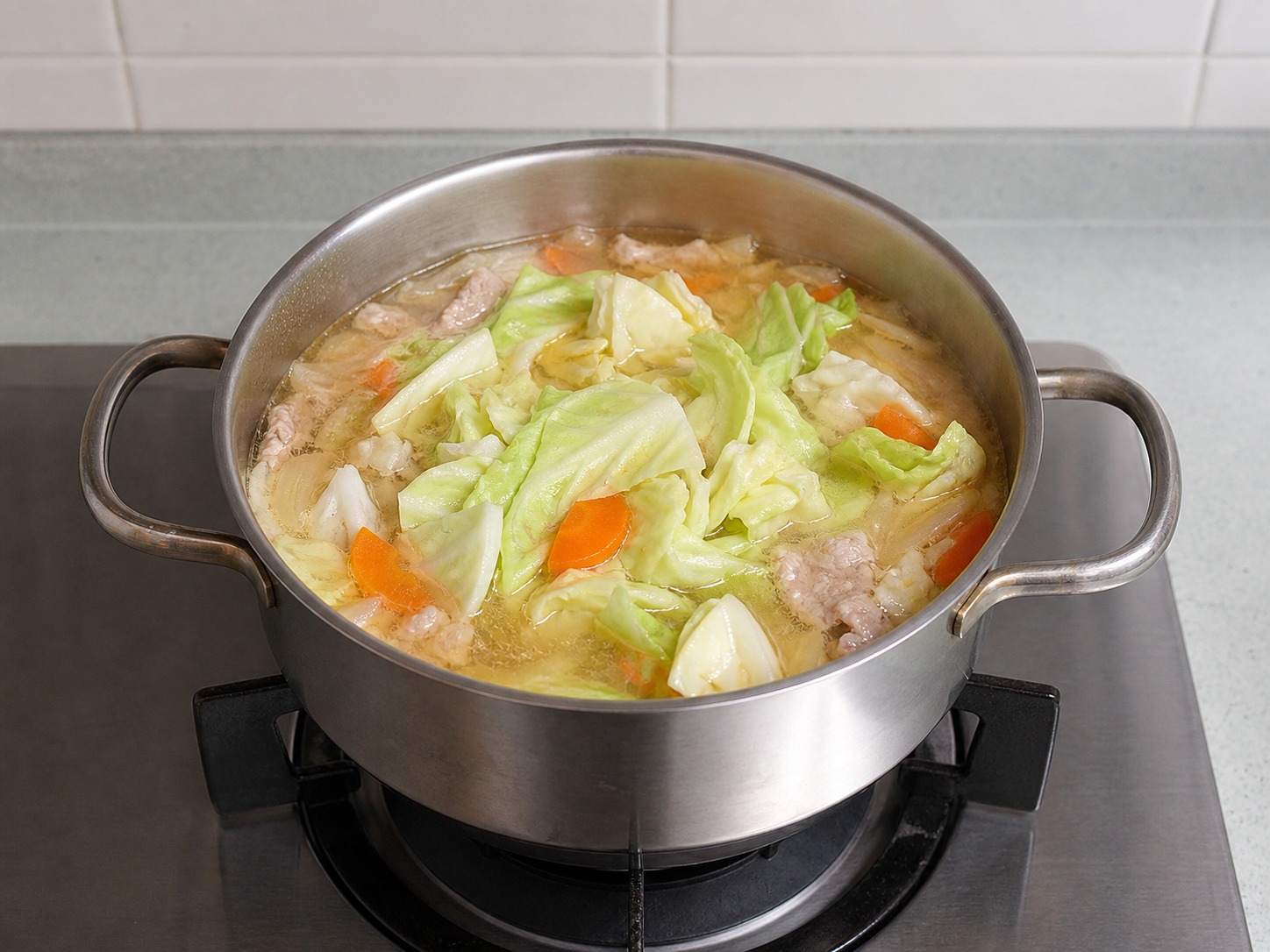Japanese Pork and Vegetable Miso Soup — Add cabbage