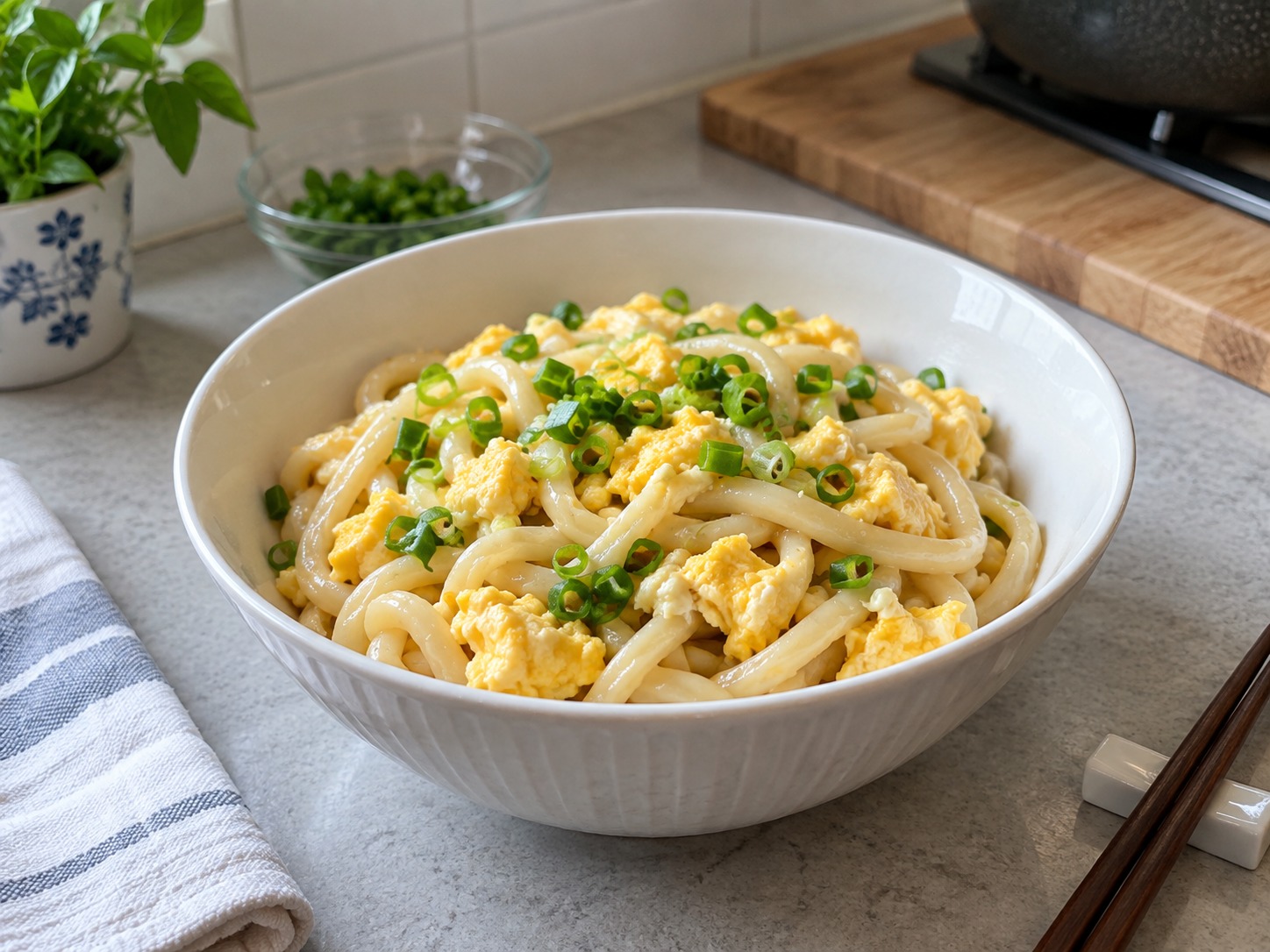 Udon Jepang dengan Telur Matang — hidangan selesai