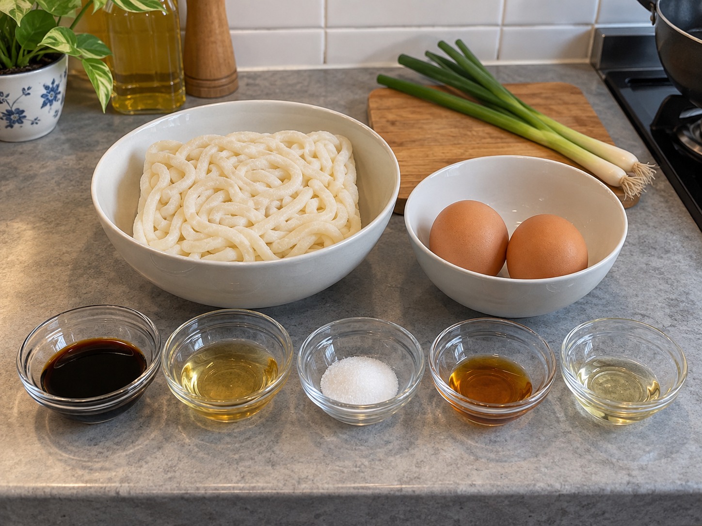 Japanese Udon na may Lutong-lutong Itlog — mga sangkap