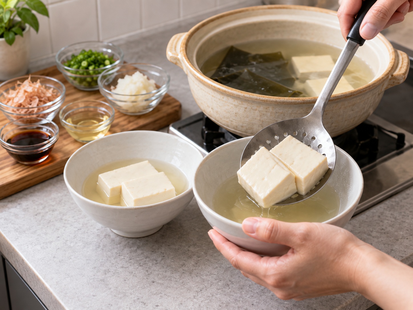日式湯豆腐 — 盛起豆腐
