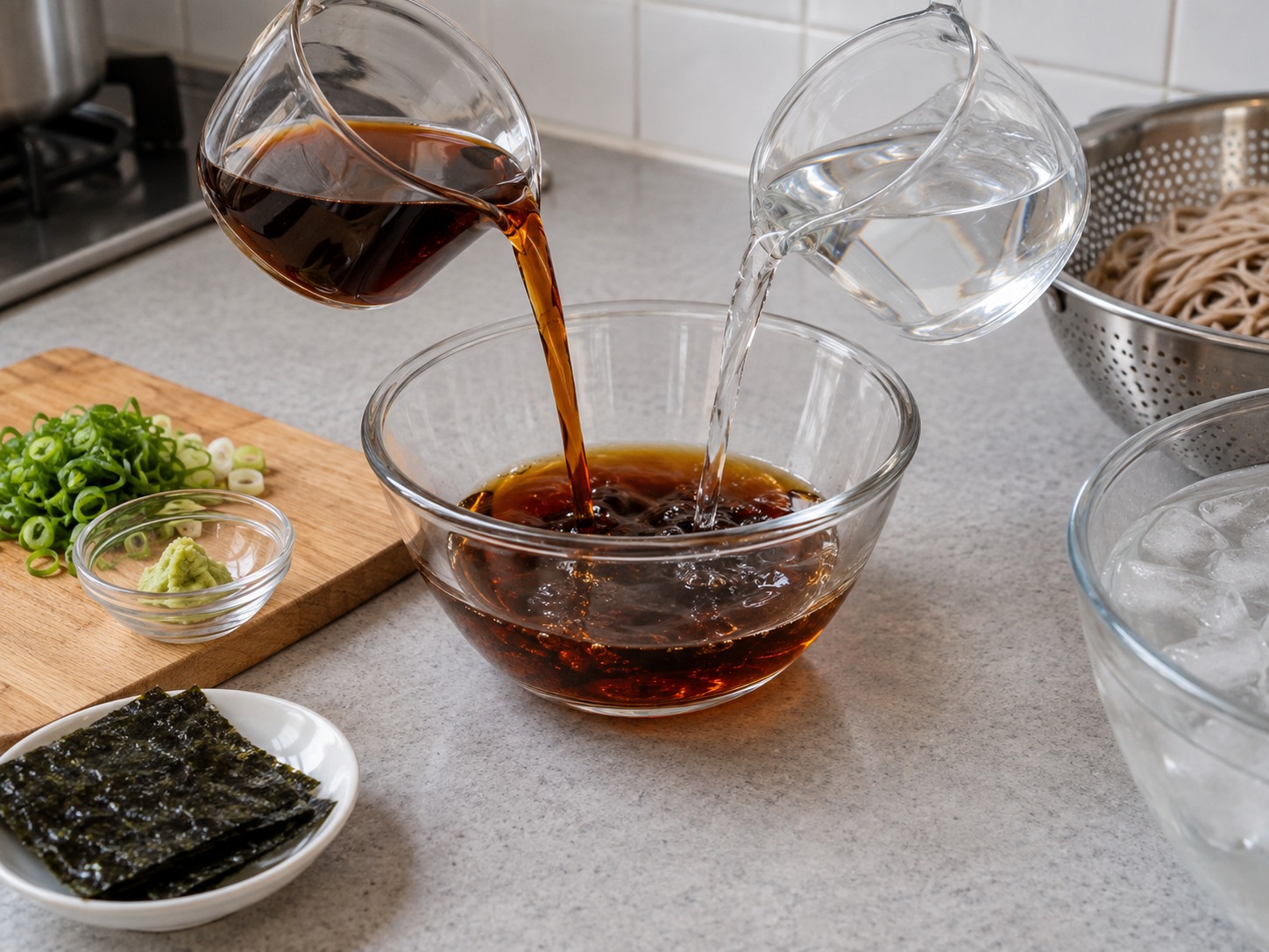 日式冷蕎麥麵 — 把麵露和清水混合成沾汁