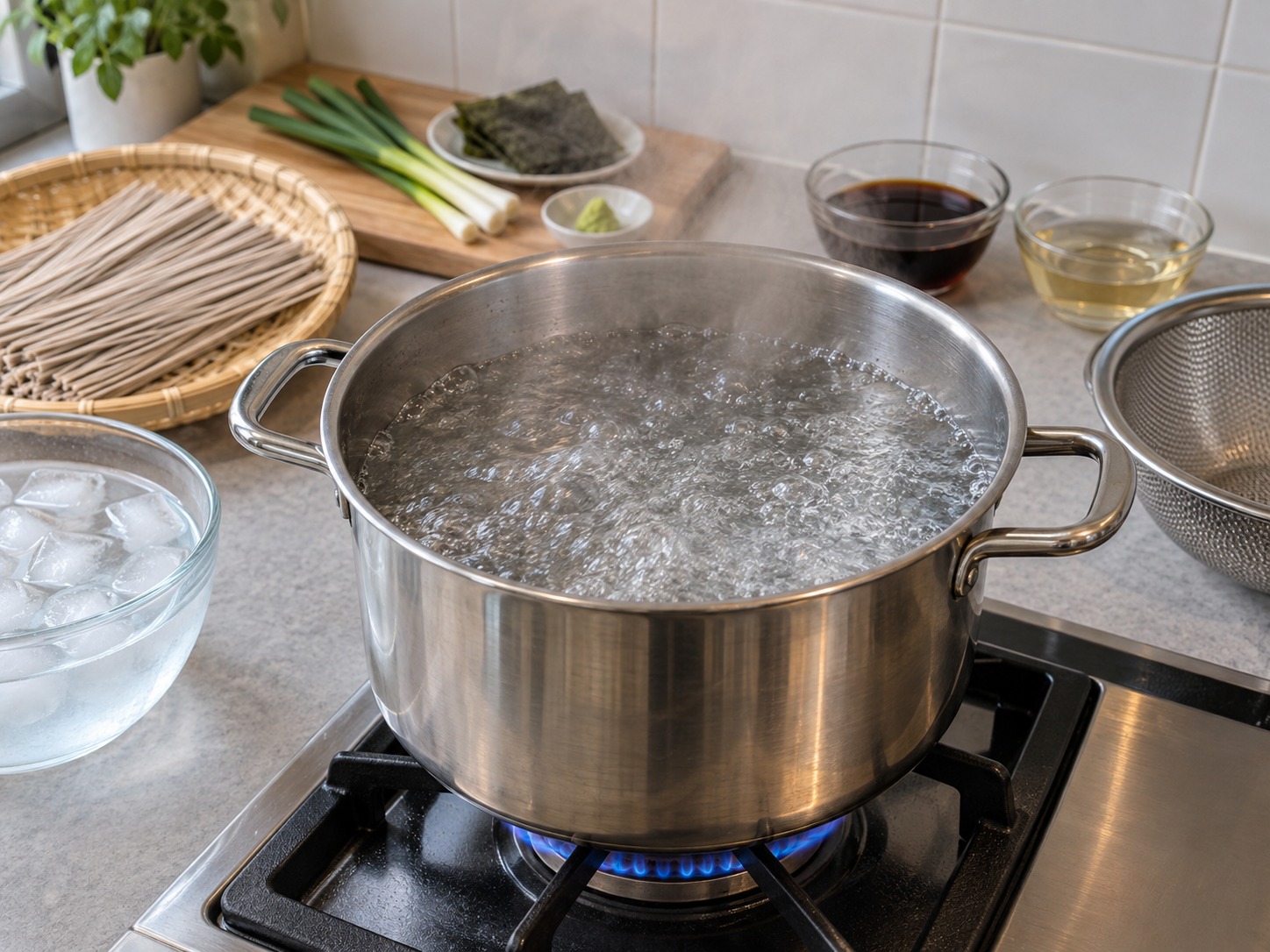 日式冷蕎麥麵 — 湯鍋加入足量水煮滾
