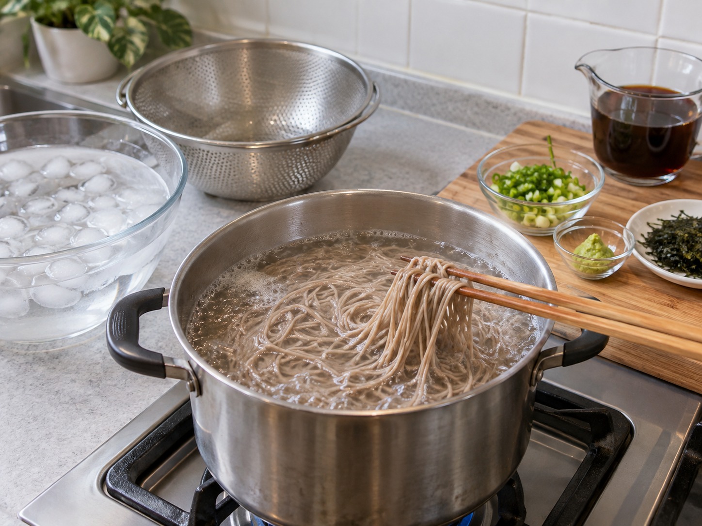 日式冷蕎麥麵 — 放入蕎麥麵,輕輕分開