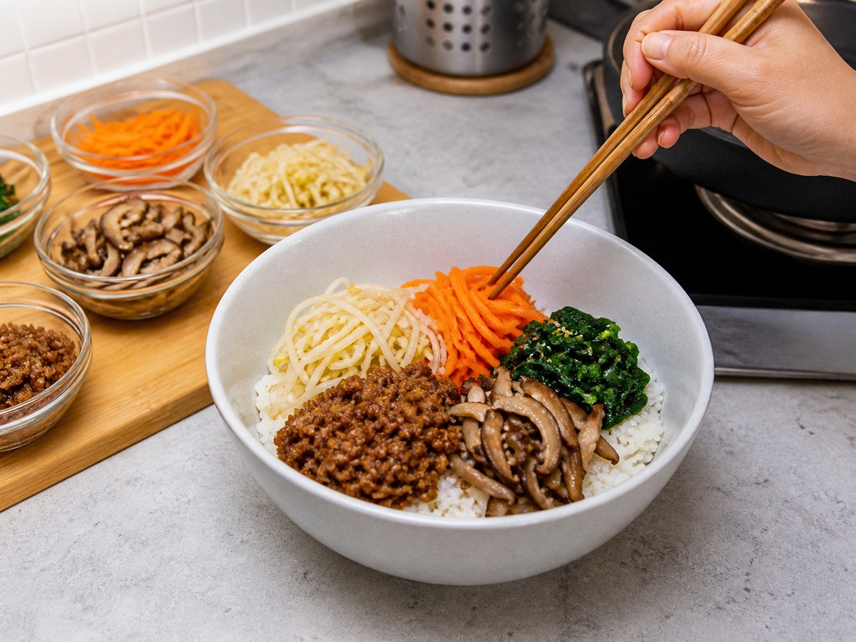 Korean Bibimbap: Ayusin ang toppings