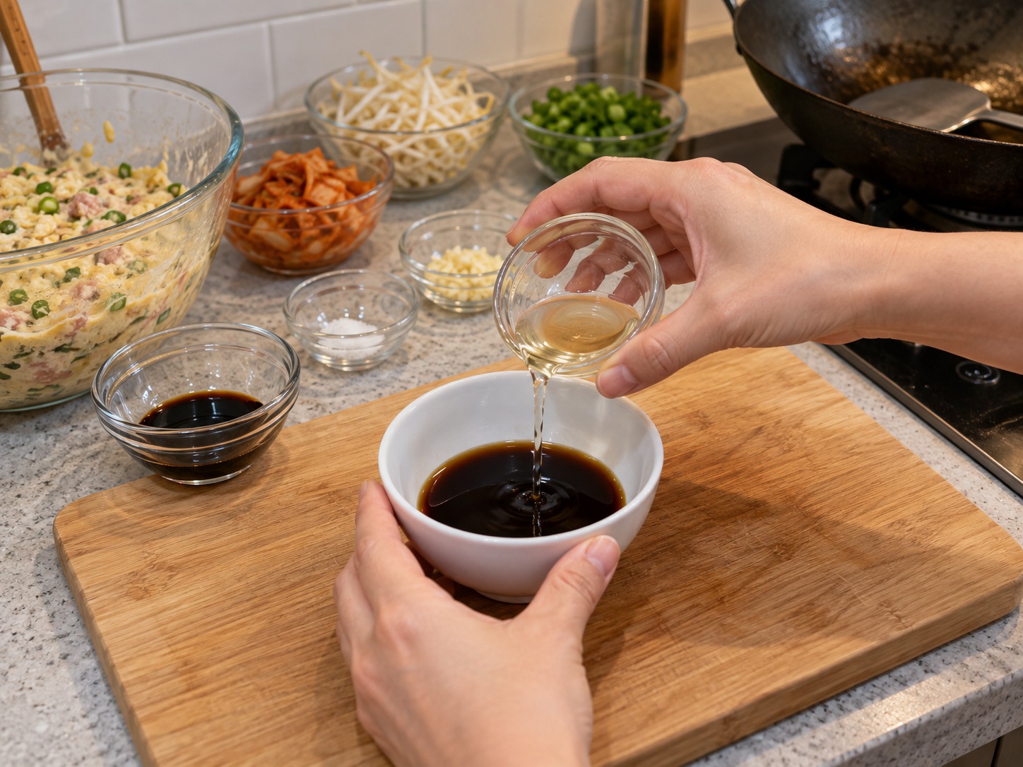 韓式綠豆煎餅 Bindaetteok — 生抽和米醋拌成蘸汁