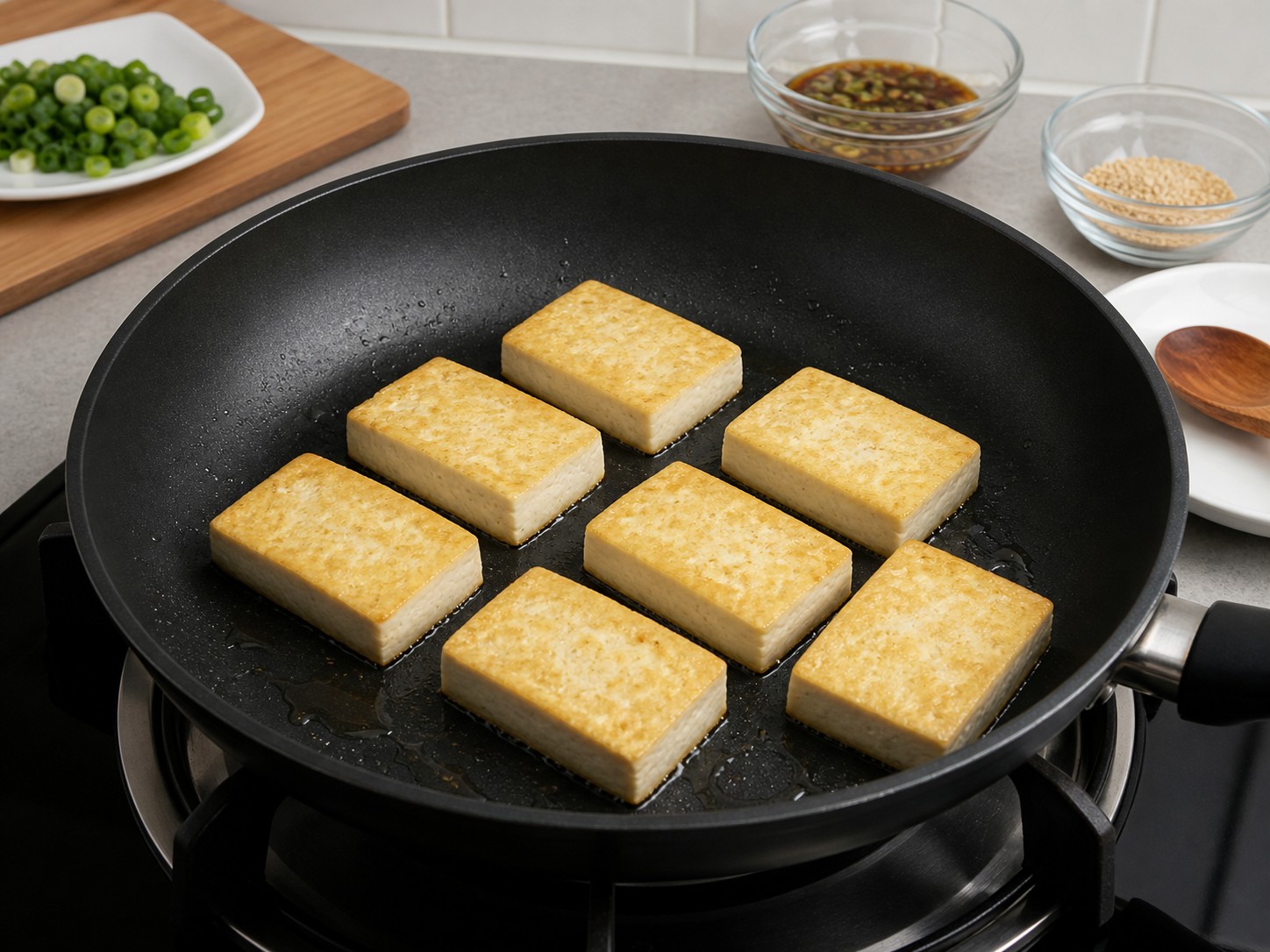 韓式辣燴豆腐：煎第一面