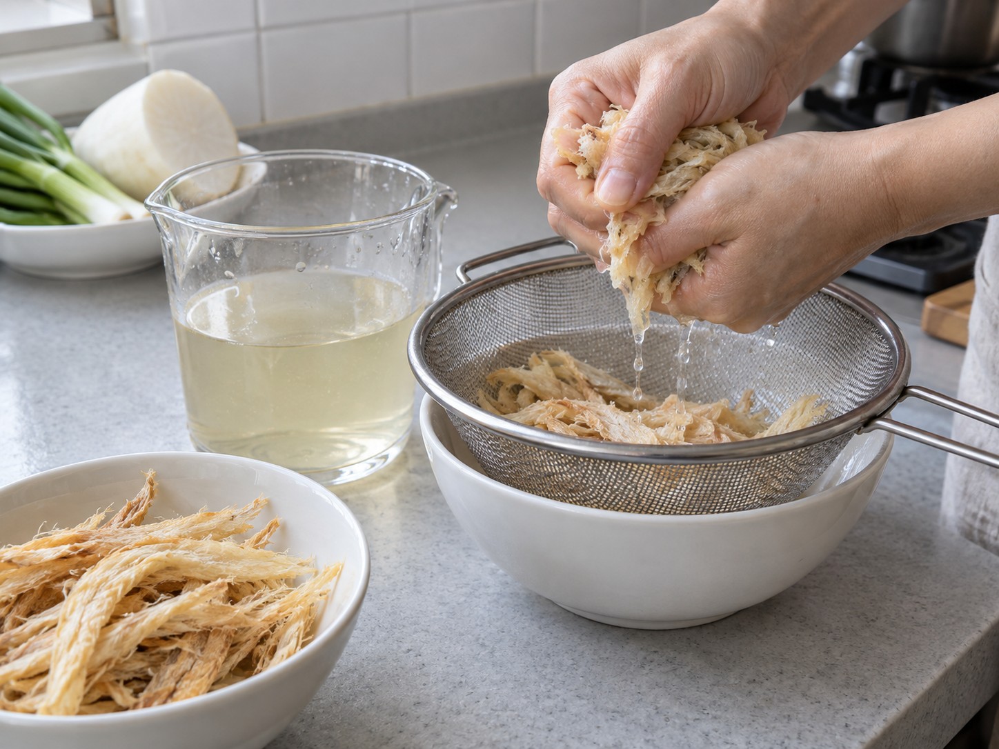 Korean Dried Pollock and Radish Soup — Drain and reserve water