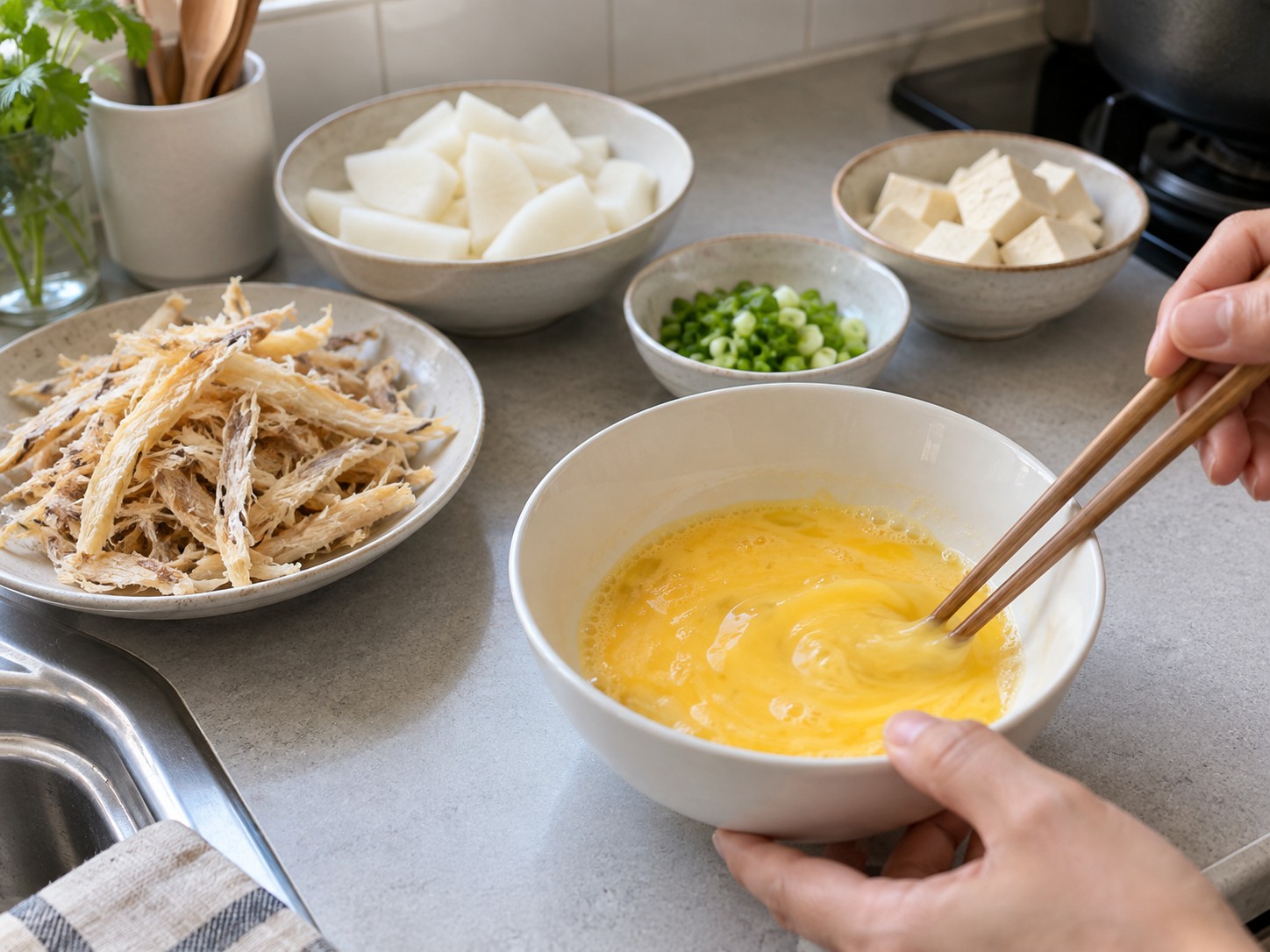 Korean Dried Pollock and Radish Soup — Beat eggs