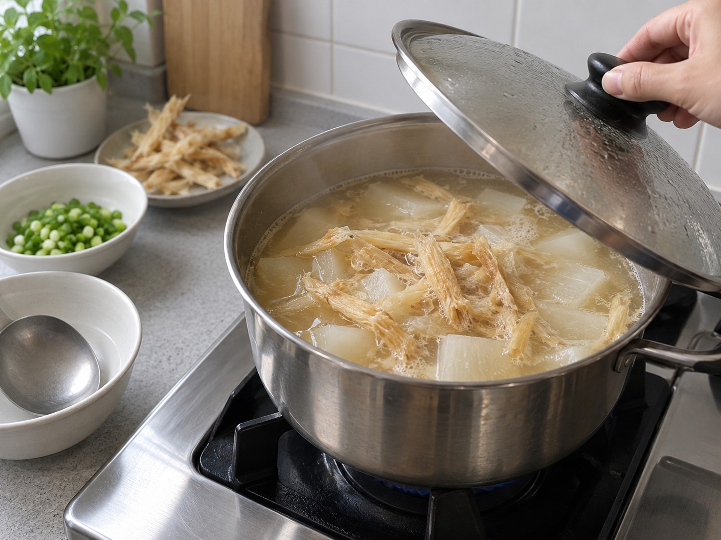 Korean Dried Pollock and Radish Soup — Simmer radish