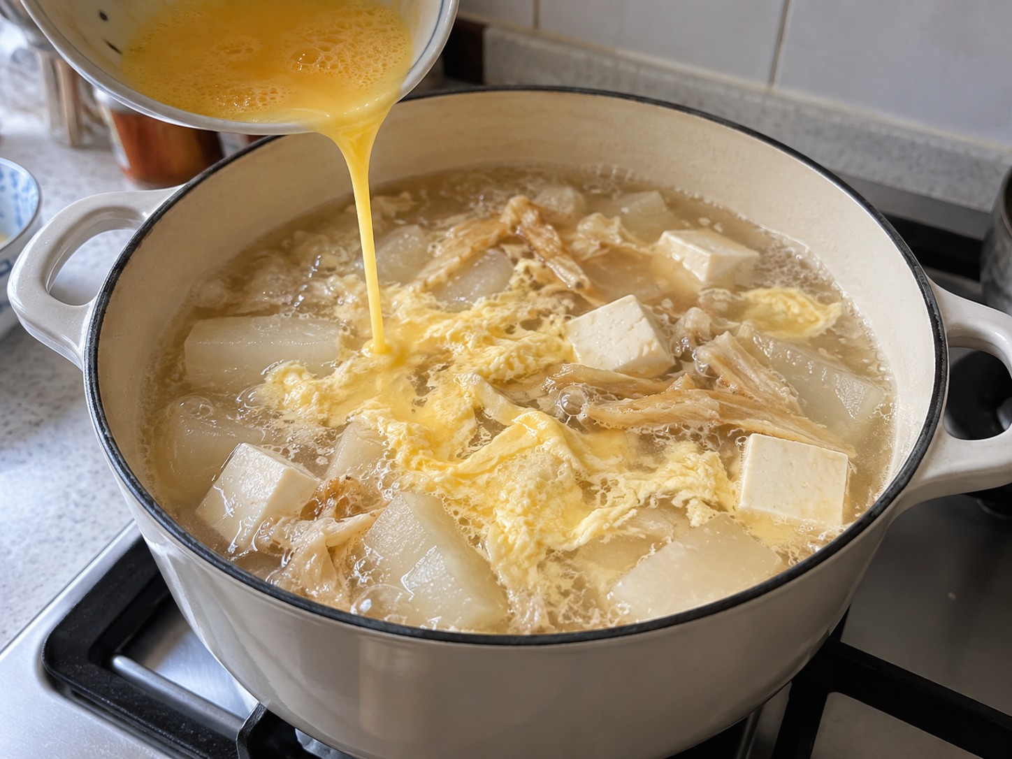 Korean Dried Pollock and Radish Soup — Pour in egg
