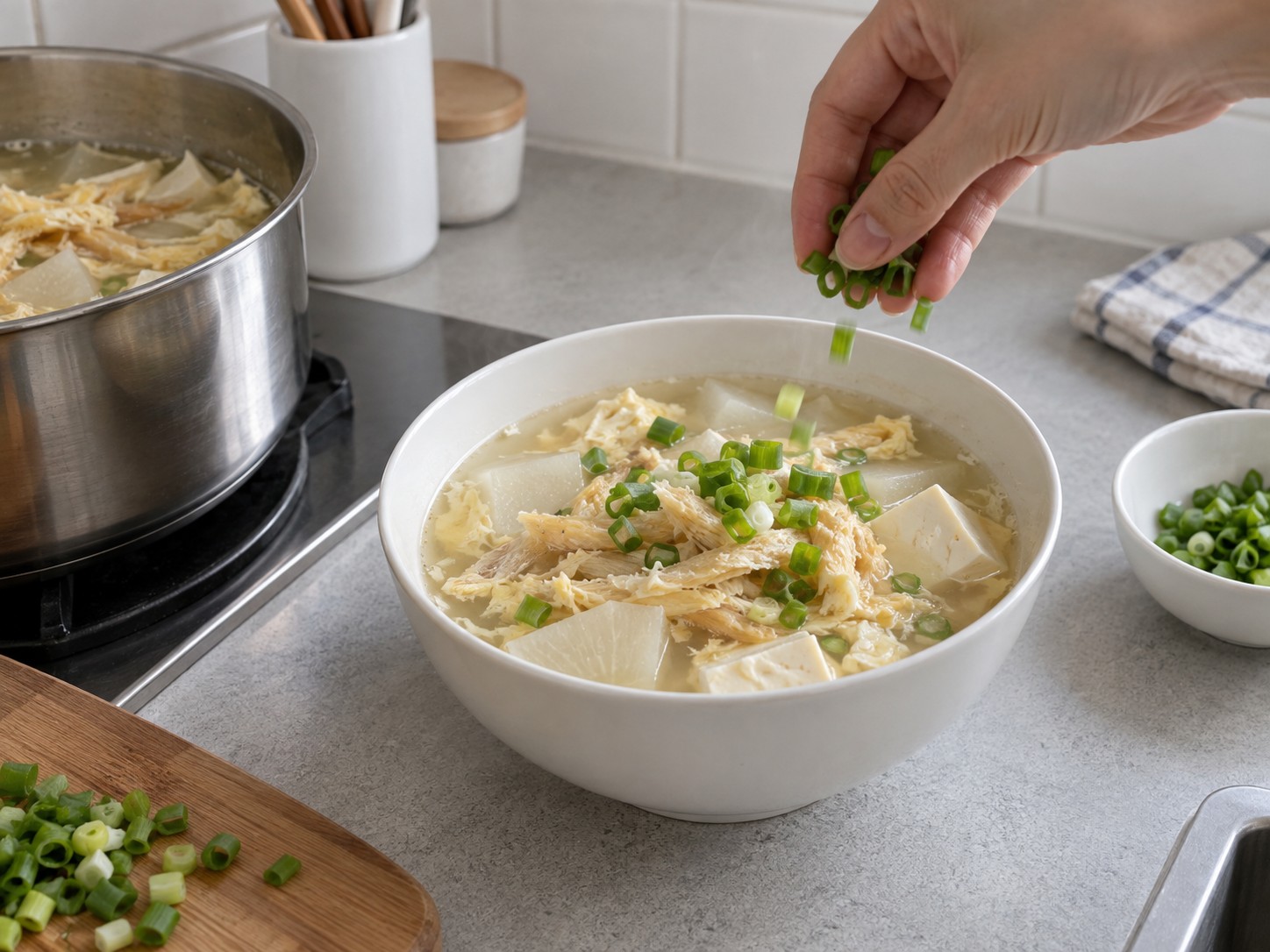 Korean Dried Pollock and Radish Soup — Add spring onions