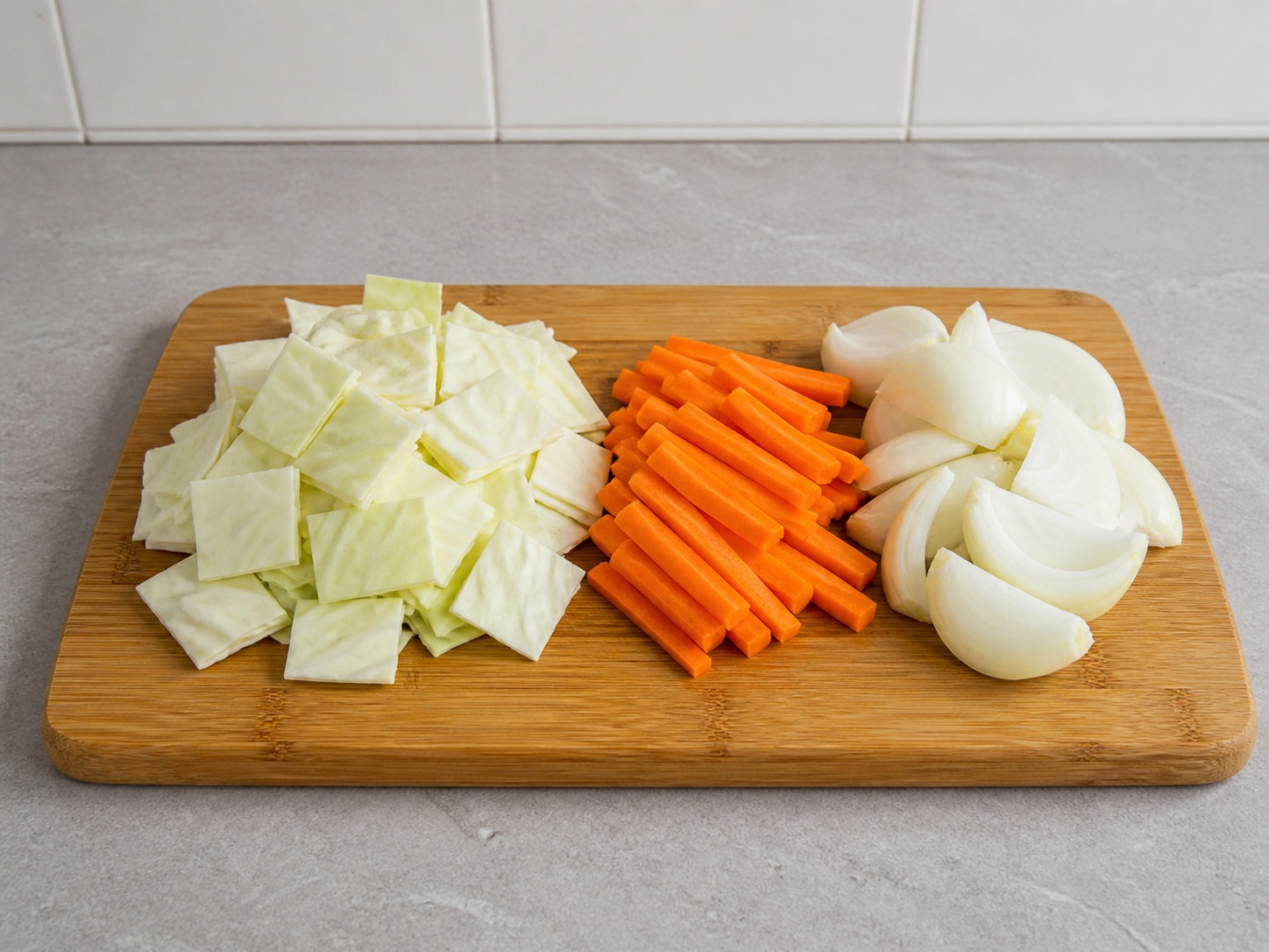 Korean Spicy Stir-Fried Chicken — Cut vegetables