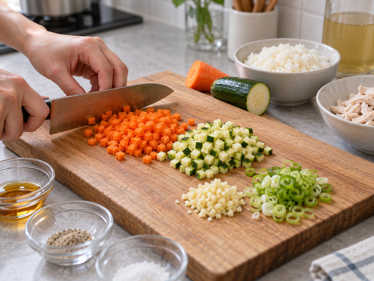 Korean Chicken Dakjuk — Cut vegetables