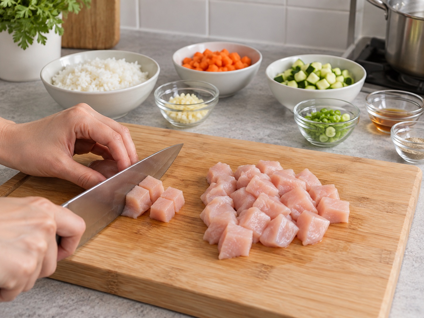 Korean Chicken Dakjuk — Cut chicken