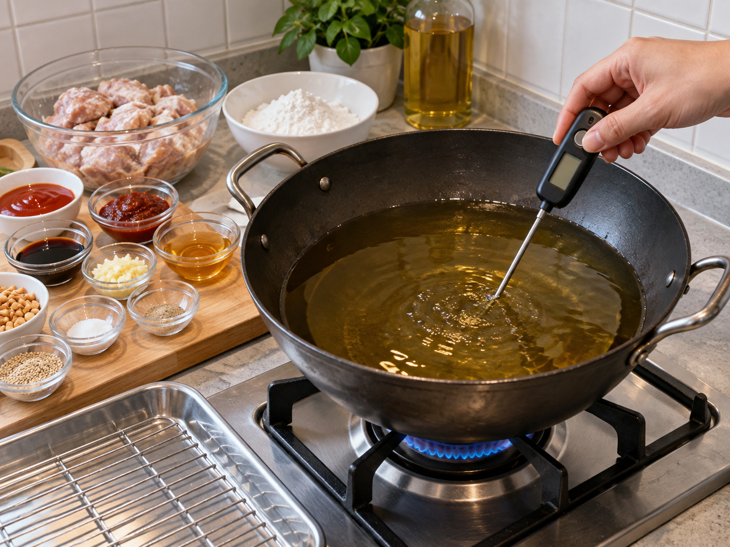 Dakgangjeong Korea — Panaskan minyak hingga sekitar 170°C