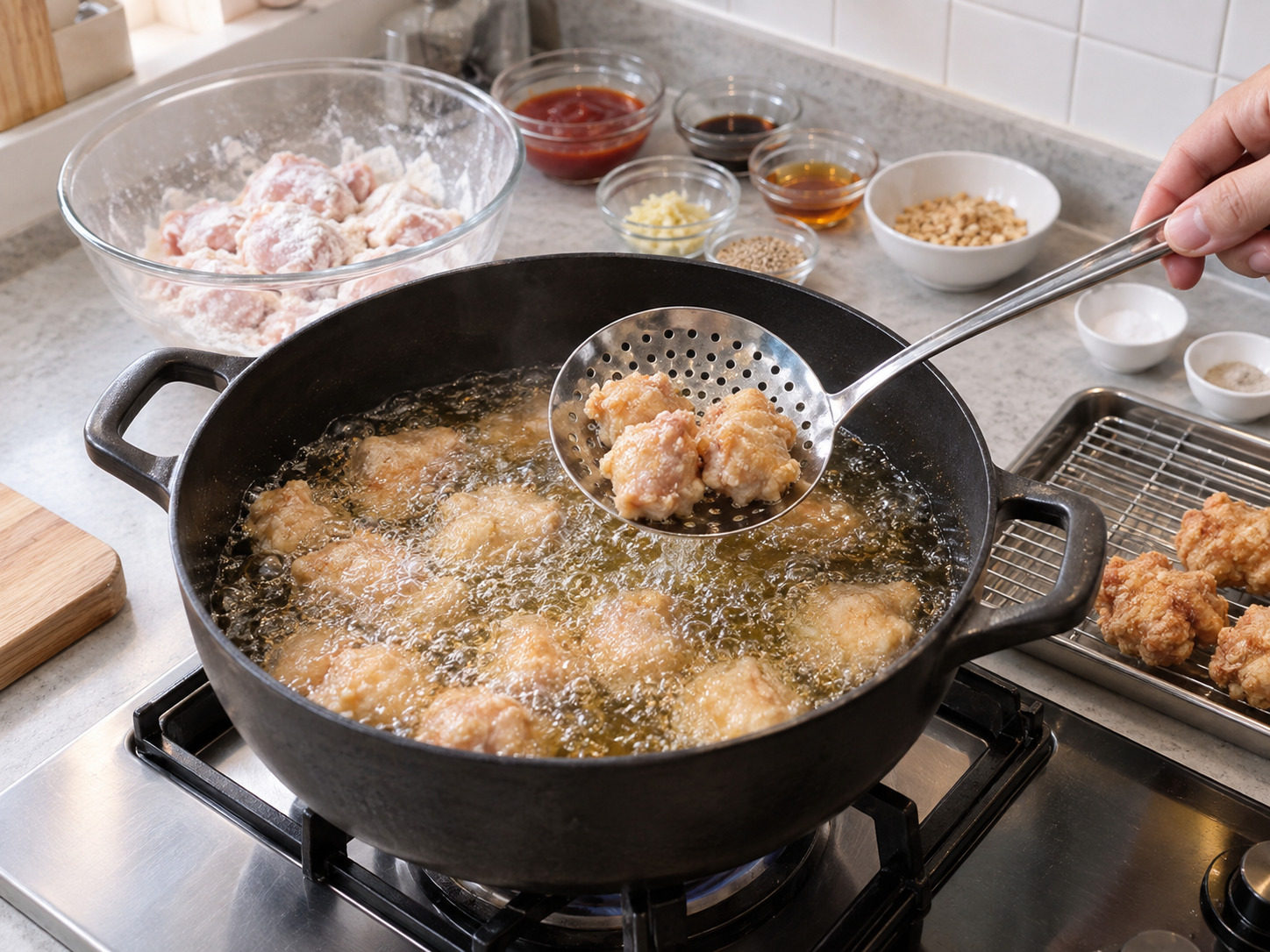 Dakgangjeong Korea — Goreng ayam bertahap enam menit hingga lapisan kokoh